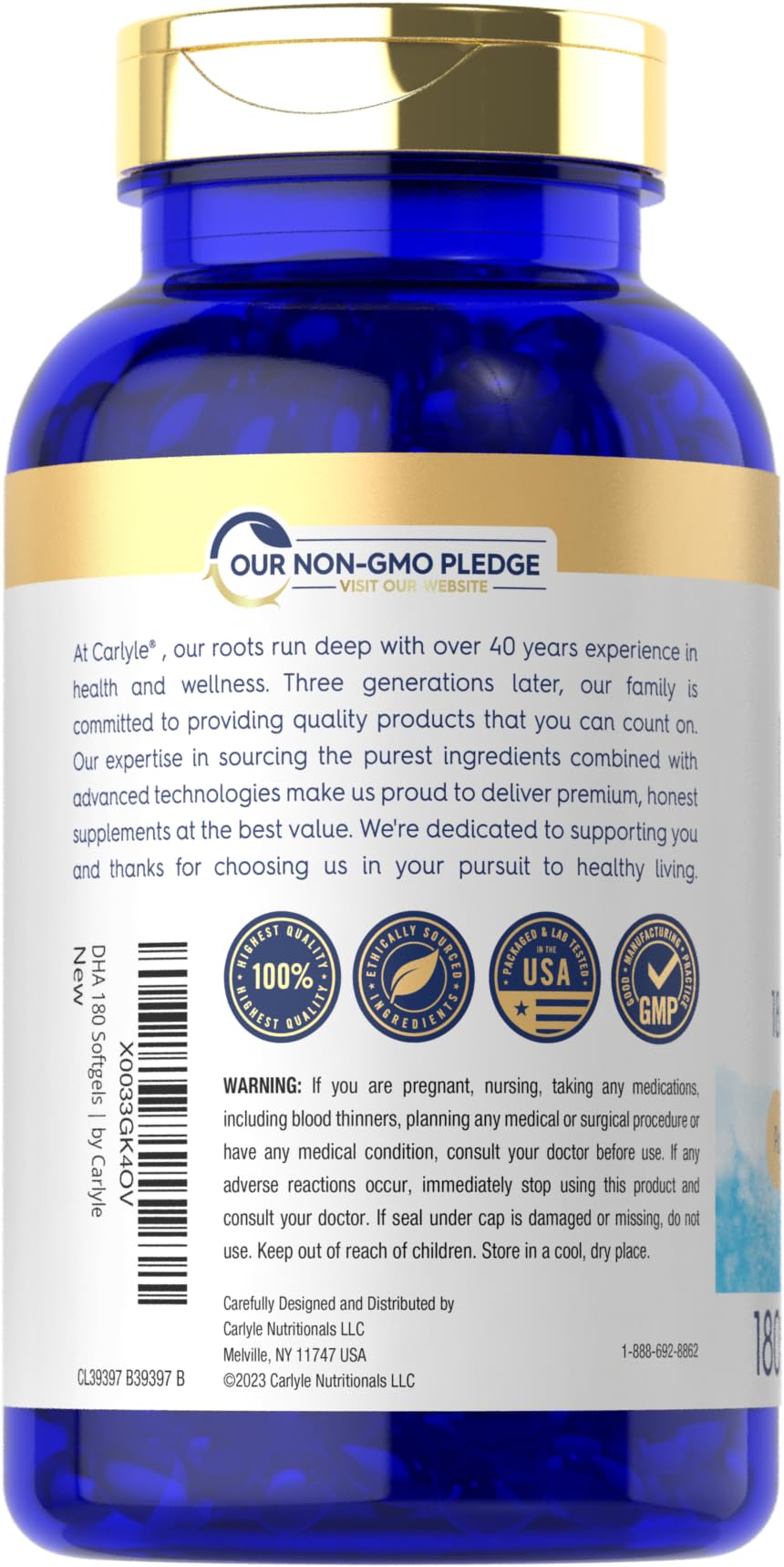 Carlyle DHA Supplement 1500mg | 180 Softgels | Omega-3 Supplement