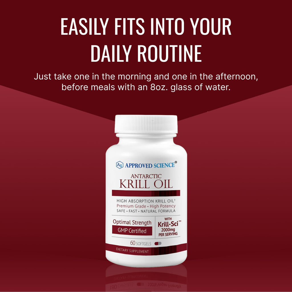 Approved Science Krill Oil - 2000mg Antarctic Krill Oil, 650mcg Astaxanthin - 260mg EPA, 160mg DHA - 60 Softgels - 1 Month Supply