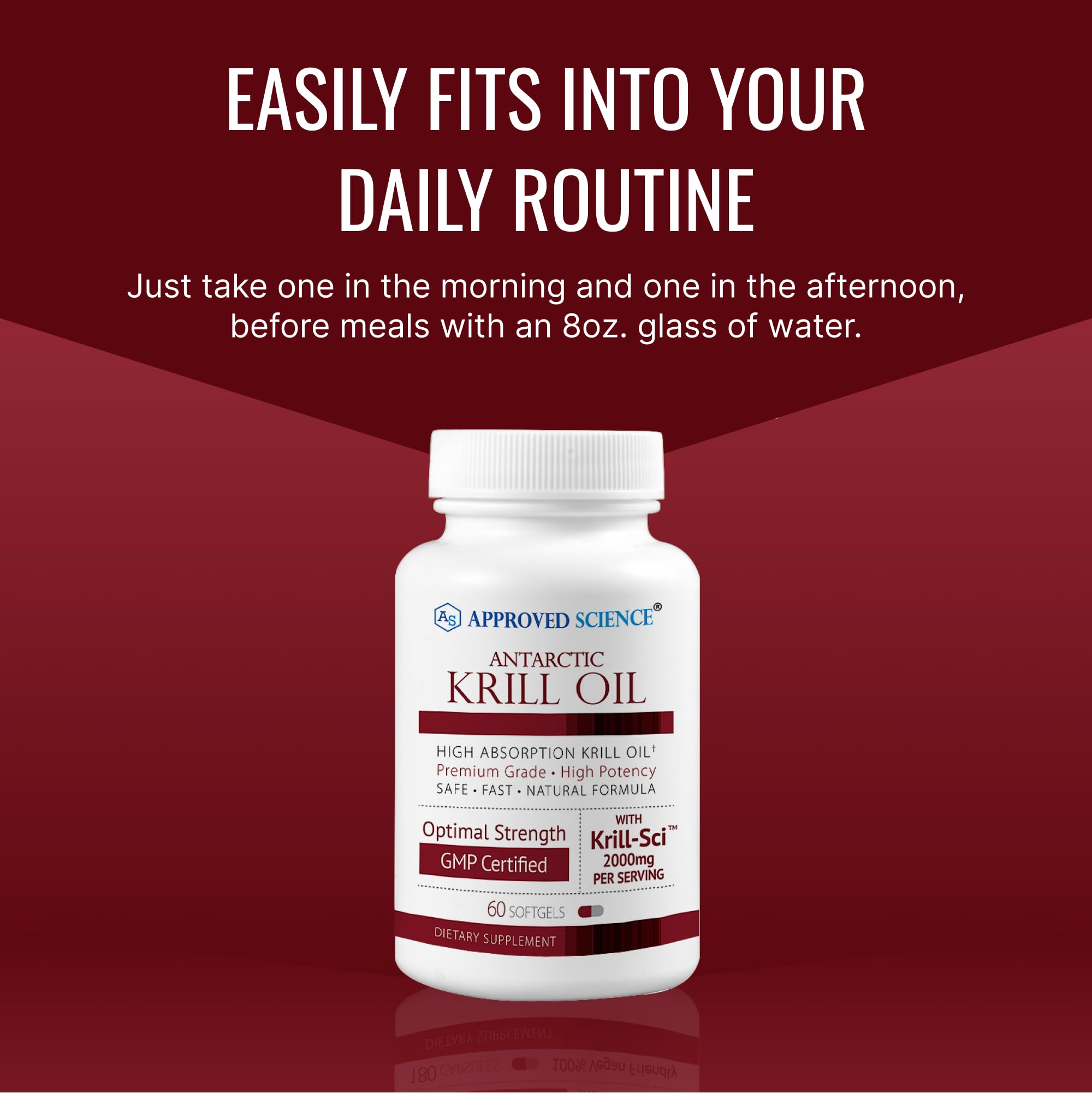 Approved Science Krill Oil - 2000mg Antarctic Krill Oil, 650mcg Astaxanthin - 260mg EPA, 160mg DHA - 60 Softgels - 1 Month Supply
