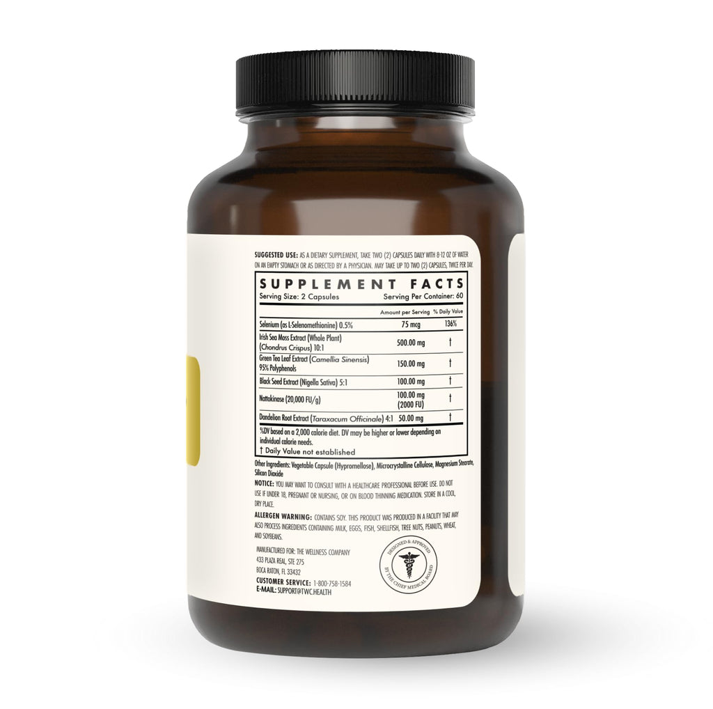 The Wellness Company Spike Support - Detox, Immune Health, Blood Flow, Anti-Clotting - Nattokinase, Dandelion Root, & Black Sativa | 120ct (2 Month Supply)