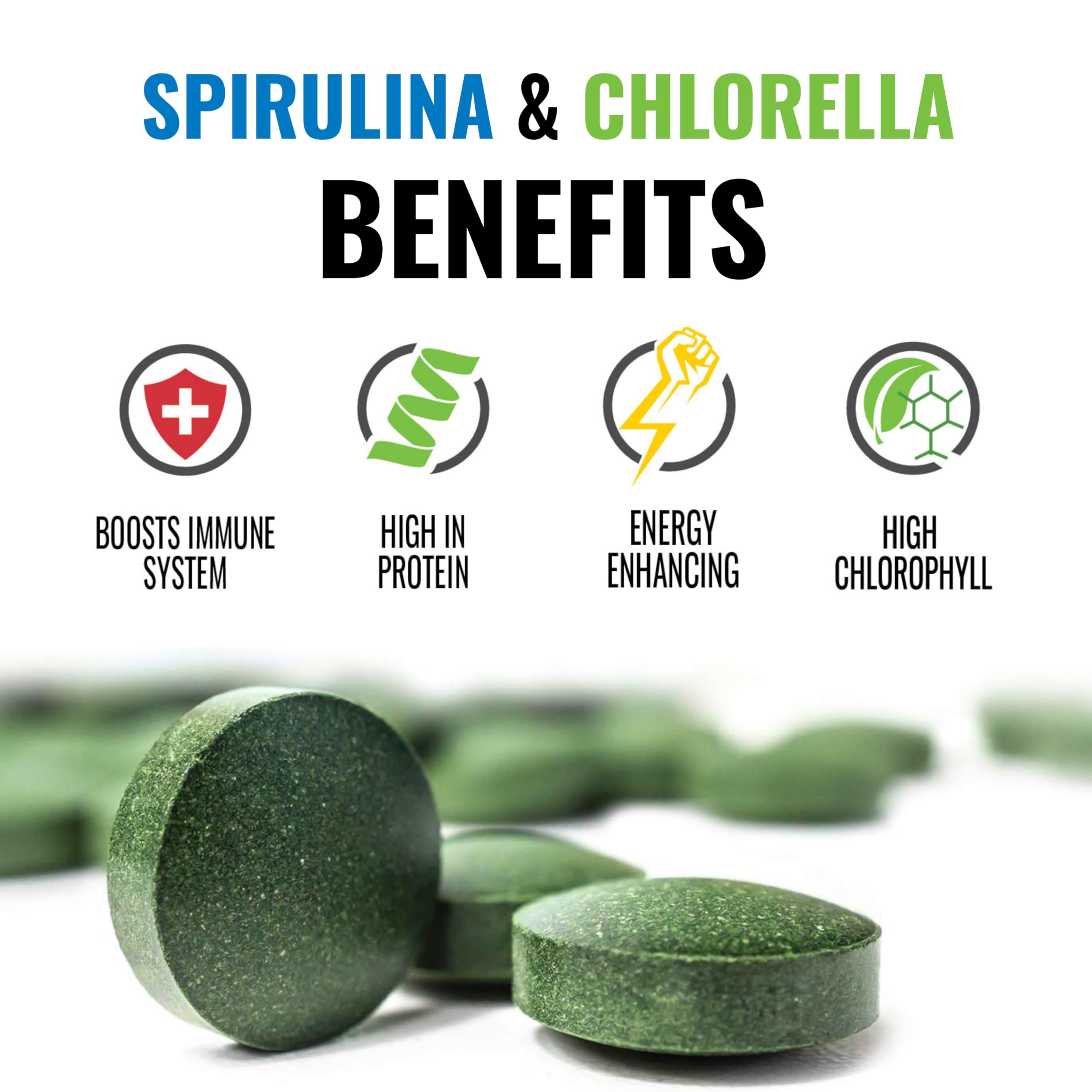 On Target Living Spirulina Chlorella + CGF | 1000 Supergreen Tablets | Vegan | High in Protein | Alkalyzing | Nutrient Dense | Energy | Recovery