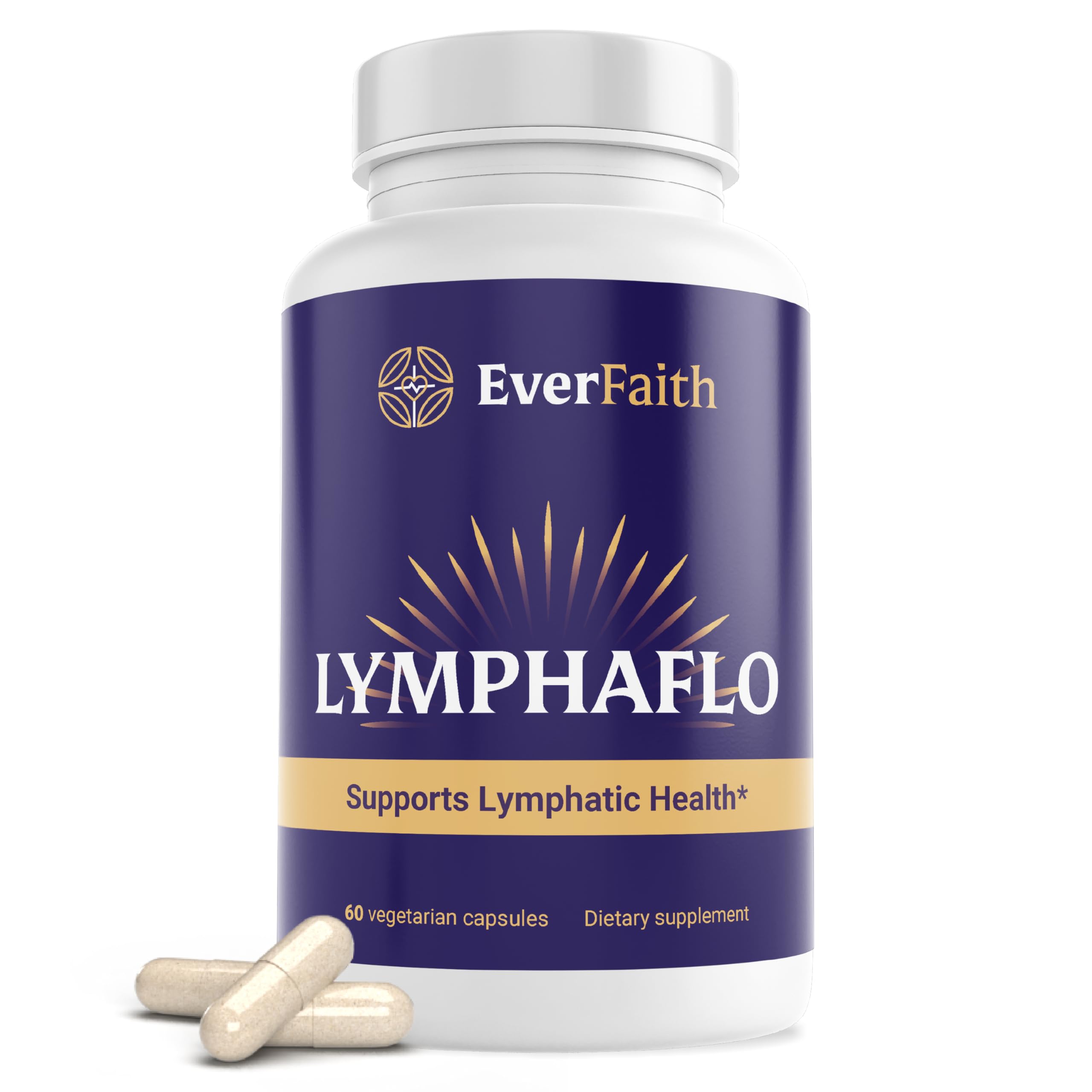 EVERFAITH LymphaFlo - Lymphatic Drainage Supplement - Lymph System Support - with Bromelain, Echinacea, Dandelion, Burdock Root, Lemon Powder & More - Vegetarian, Gluten Free, Non-GMO - 60 Capsules