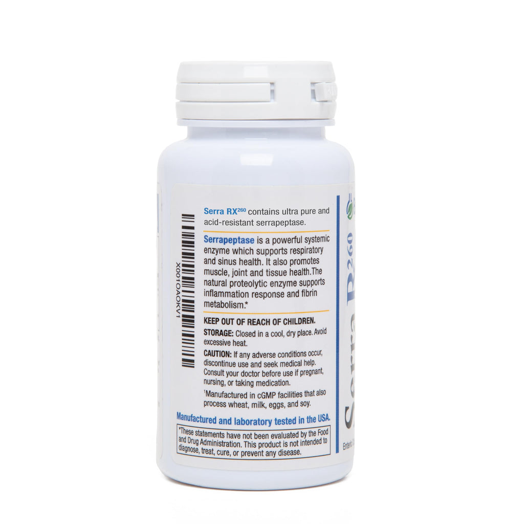 Serra-RX 260,000 SU Serrapeptase -Acid-Resistant Proteolytic Systemic Enzyme, Non-GMO, Gluten Free, Vegan, Supports Sinus, Immune & Lung Health, 60 Veg Capsules