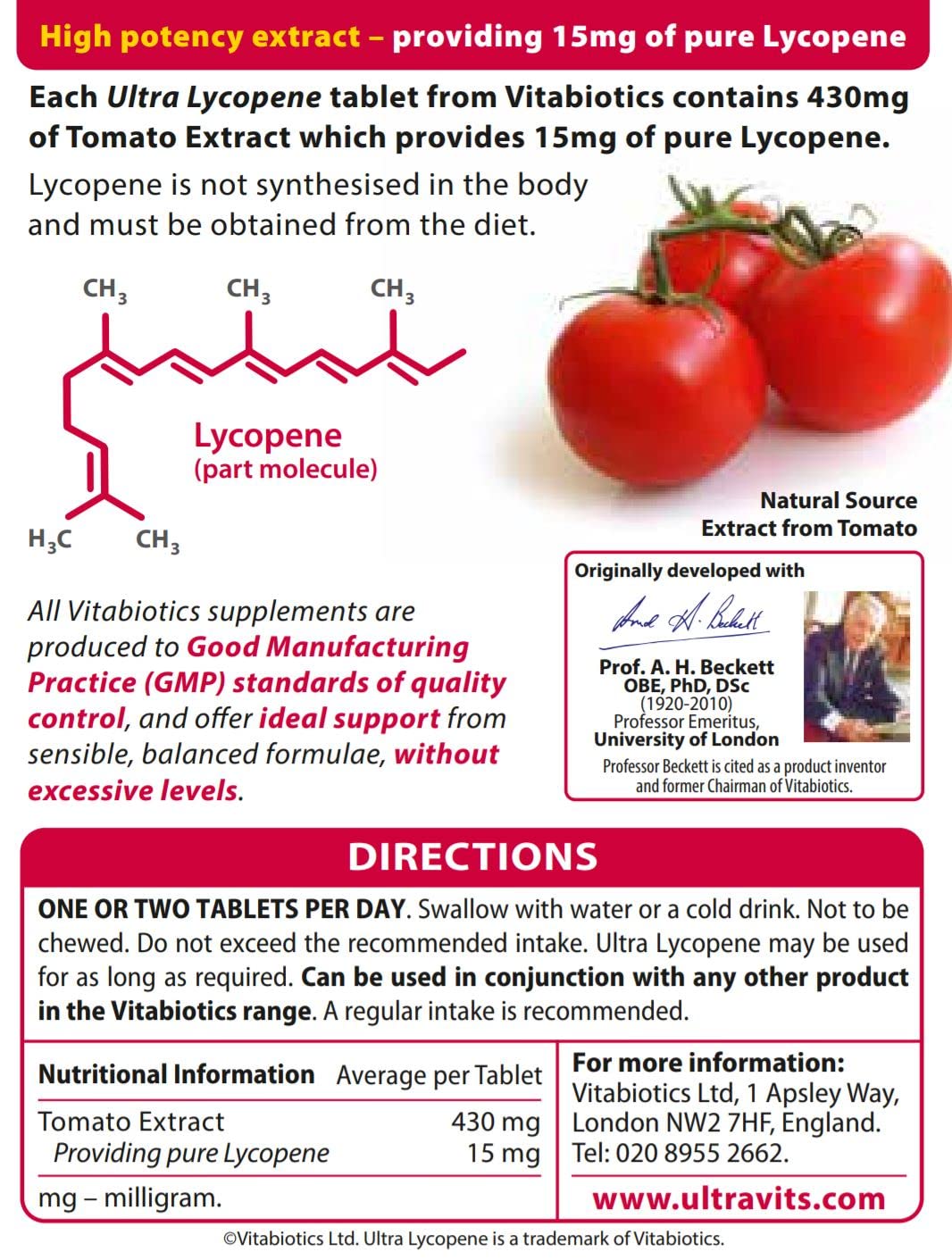 Vitabiotics Ultra Lycopene - 30 Count (Pack of 1)