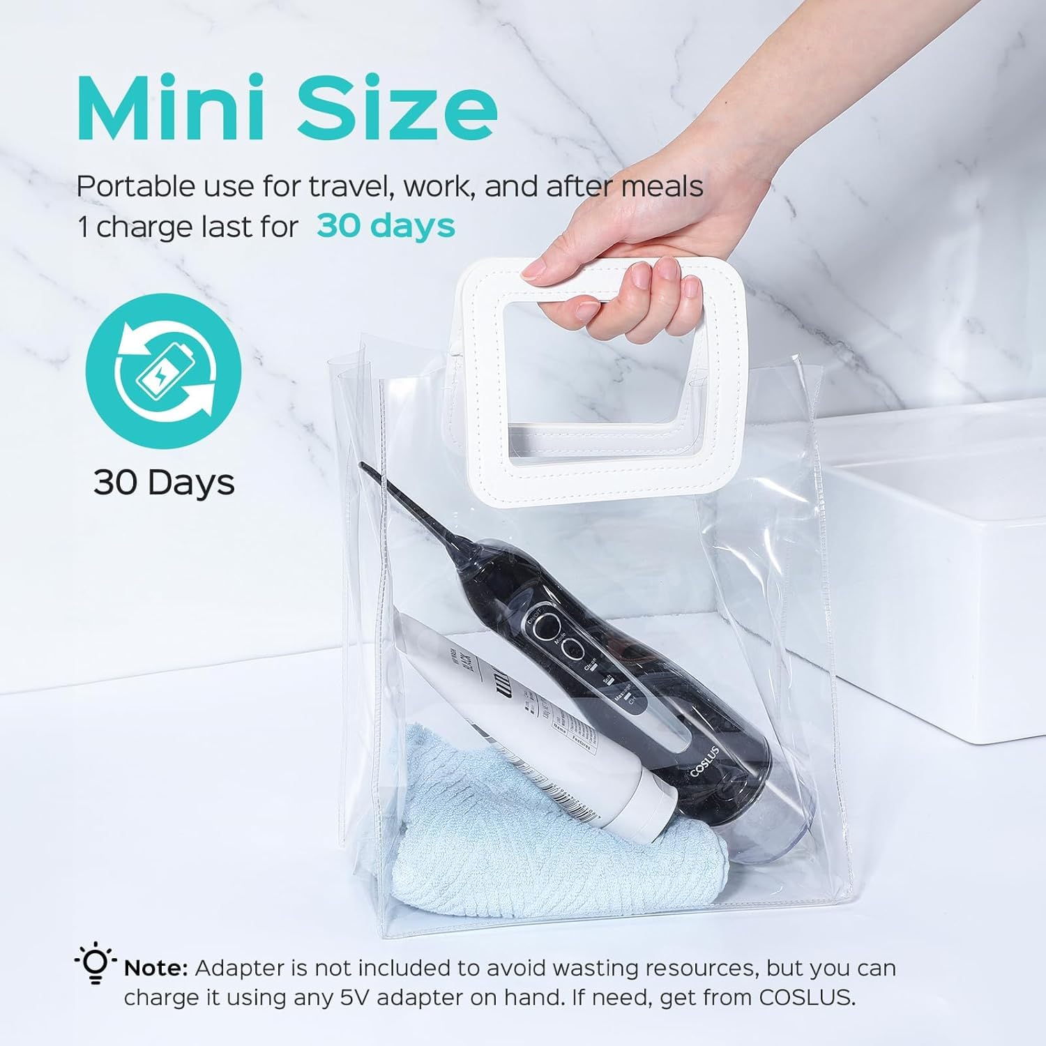 COSLUS ADA Accepted Water Dental Flosser Teeth Pick C20: Portable Cordless Oral Irrigator 300ML Rechargeable Travel Irrigation Cleaner IPX7 Waterproof Electric Flossing Machine, Standard Set Black