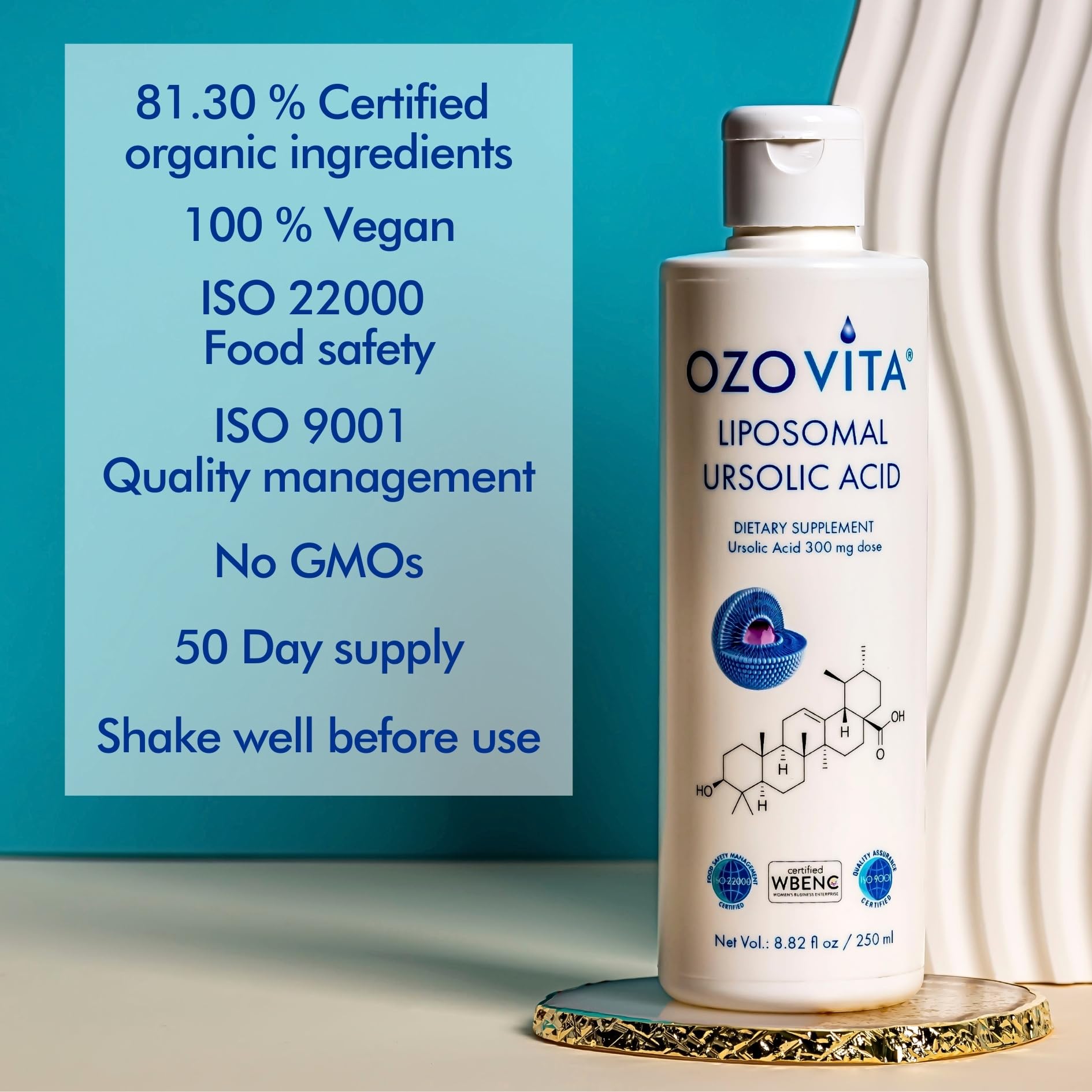 Ursolic Acid Supplement 300mg | Liposomal Liquid for Enhanced Bioavailability | Extract from Rosemary Leaf | Vegan, PEG-Free & Organic Ingredients | Cellular & Metabolic Health | 2 Month Supply
