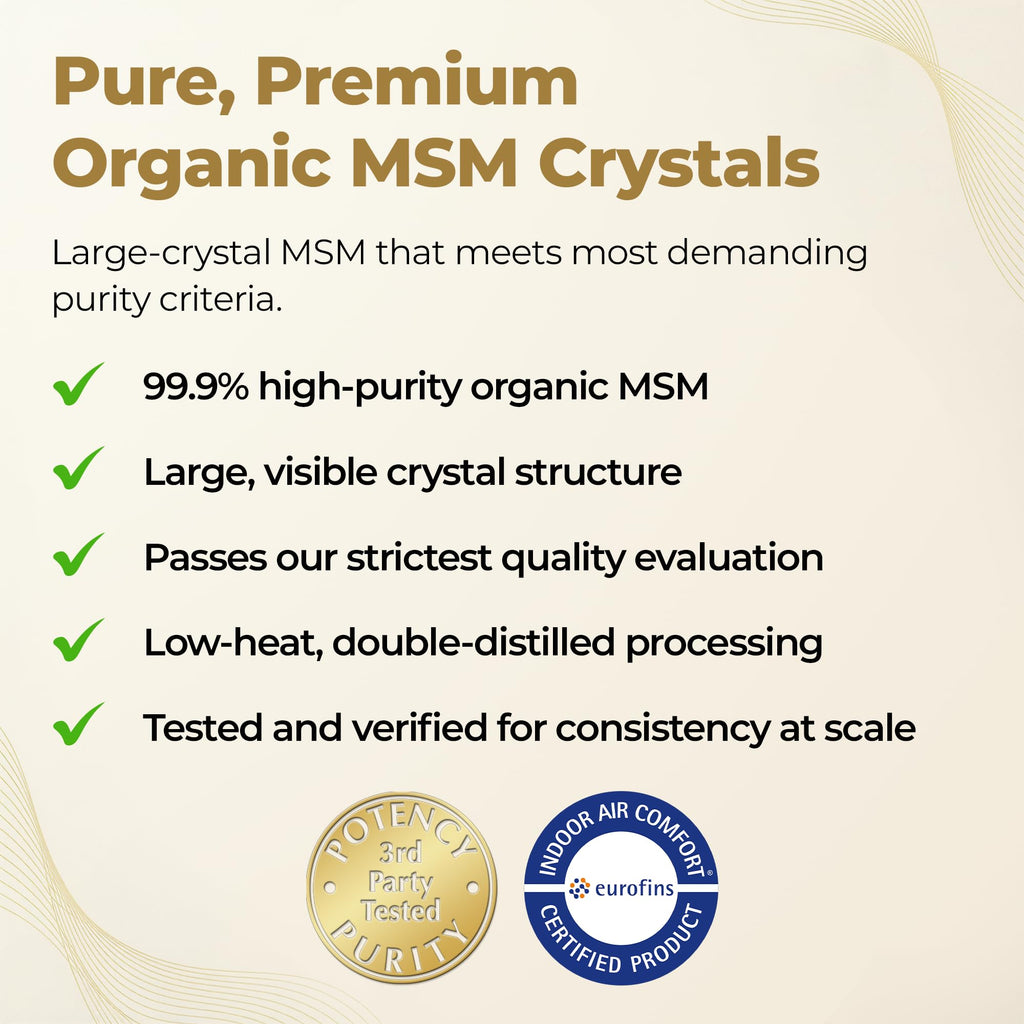 Gold Standard Organic Sulfur Crystals 2lb - 99.9% Pure MSM Crystals - High-Purity MSM Supplement Powder - Large Granular Flakes - 3rd Party Tested for Purity