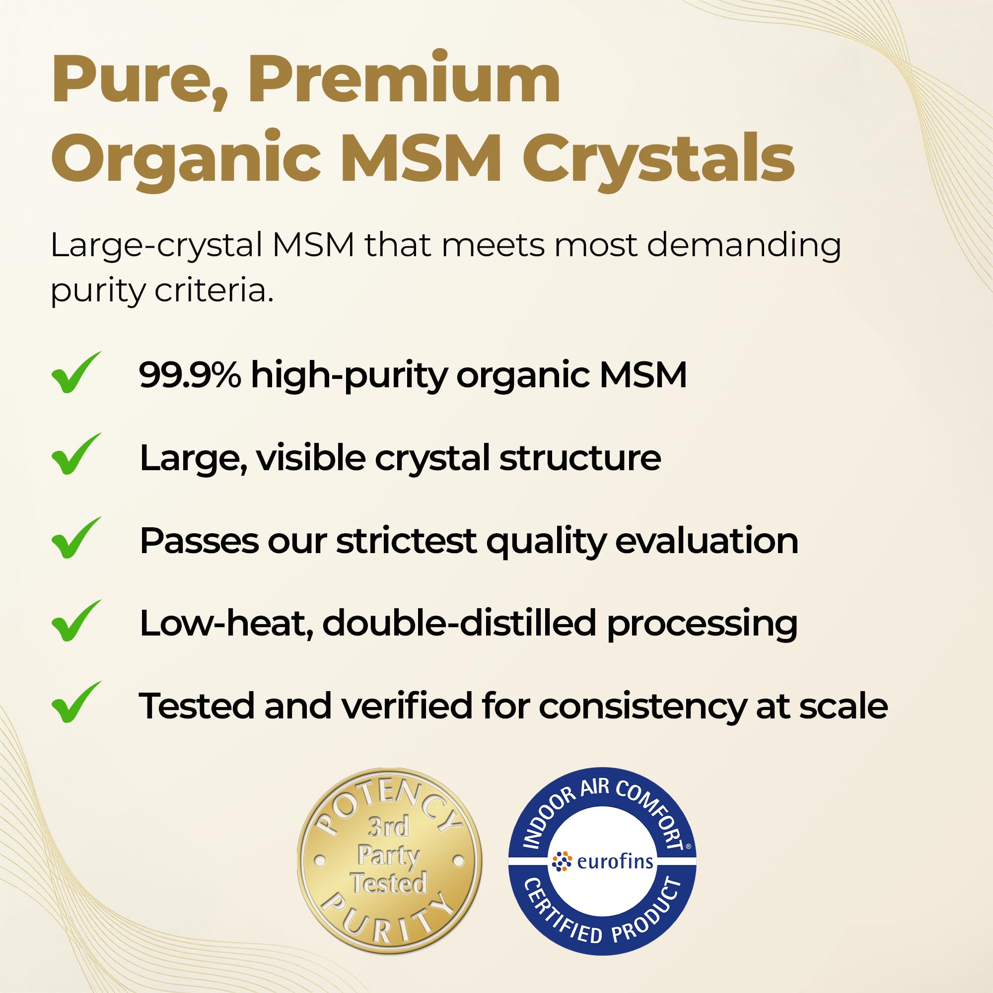 Gold Standard Organic Sulfur Crystals 2lb - 99.9% Pure MSM Crystals - High-Purity MSM Supplement Powder - Large Granular Flakes - 3rd Party Tested for Purity