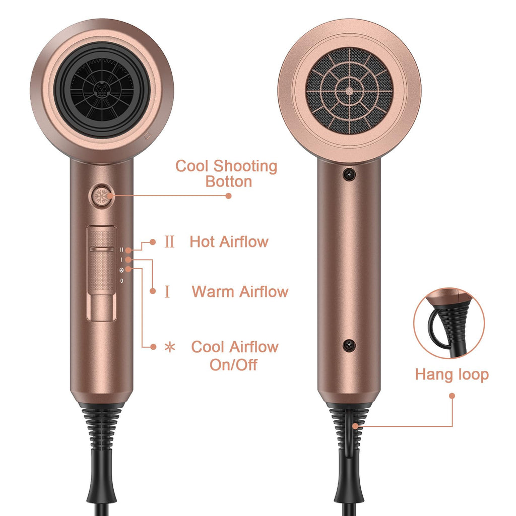 slopehill Professional Ionic Hair Dryer, Powerful 1800W Fast Drying Low Noise Blow Dryer with 2 Concentrator Nozzle 1 Diffuser Attachments for Home Salon Travel (Mocha Mousse)