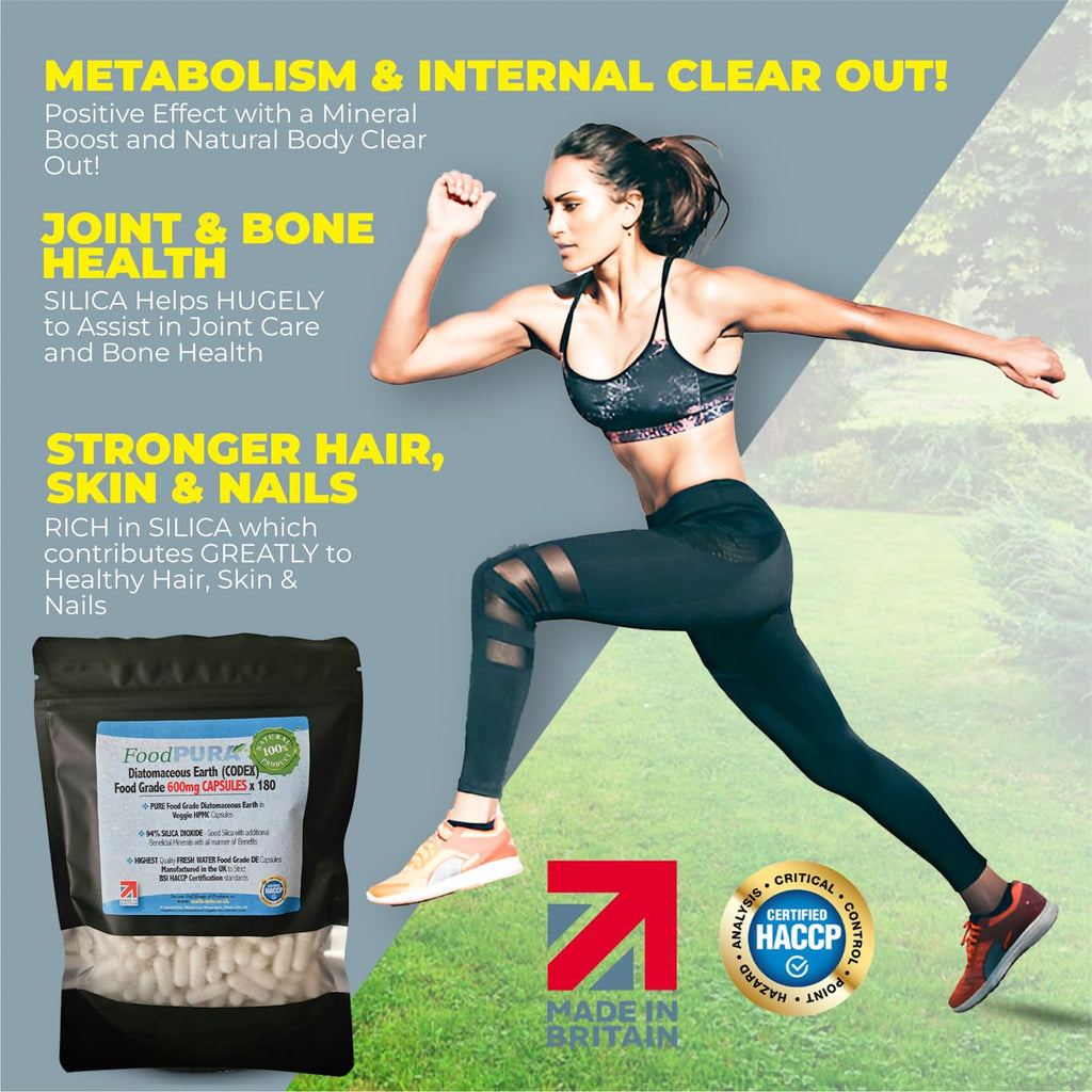 FoodPURA 60 X Food Grade Diatomaceous Earth Capsules (Codex) Pure White 94% Silica Fresh Water Sourced 600mg - Capsules, The SAFEST Way to take Supplements!