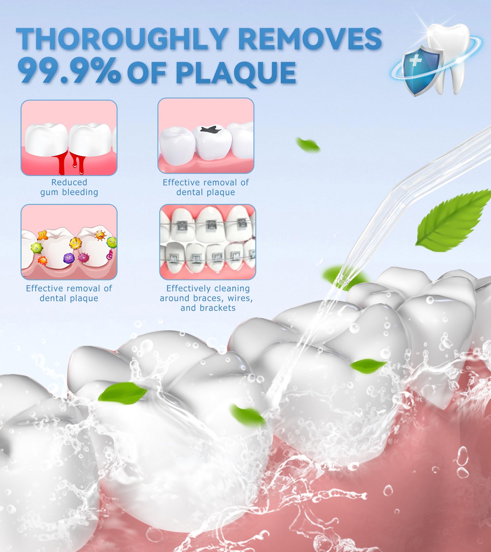 HEYAXA Water Dental Flosser for Teeth Cleaning with 1000ML Large Capacity and UV Storage, 10 Adjustable Pressure Electric Oral Irrigator with 7 Jet Tips for Home Use, Gums, Braces (White)