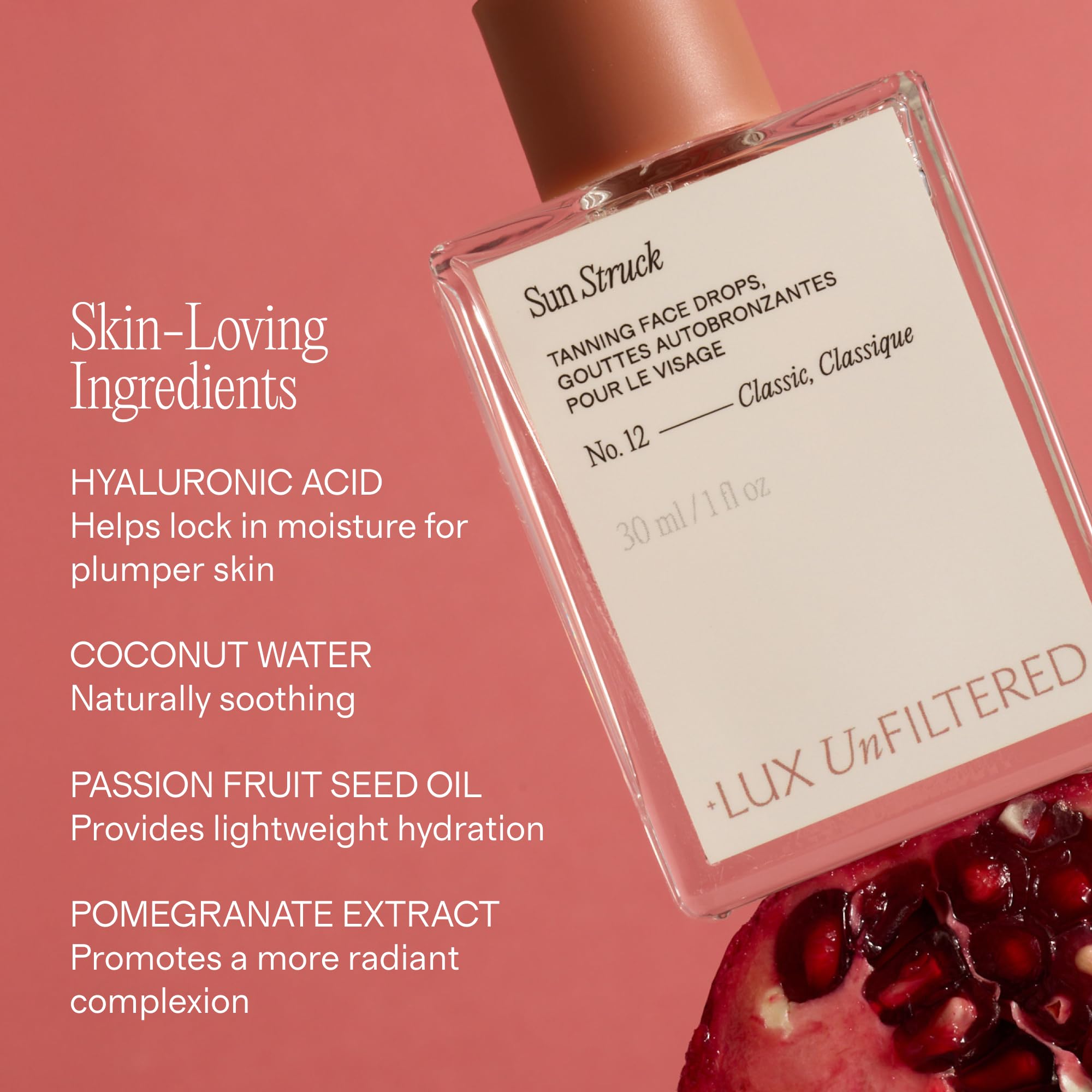 + Lux Unfiltered N°12 Sun Struck Bronzing Face Tanning Drops - Gradual Self Tanner - Natural Glow, Streak-Free, Fragrance Free - Hyaluronic Acid & Vitamin E - Vegan & Cruelty Free - Classic