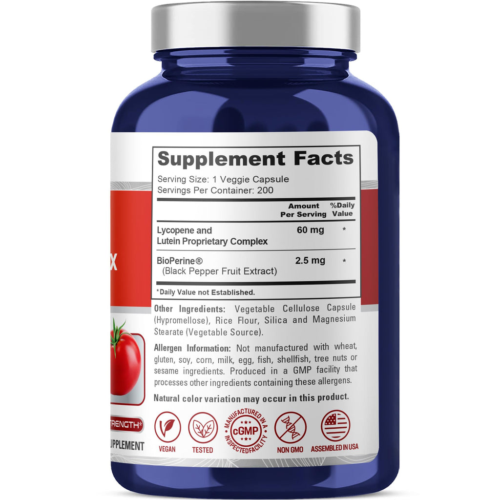 NusaPure Lycopene & Lutein Complex 60mg per Caps, 200 Veggie Capsules (Non-GMO, Vegan)