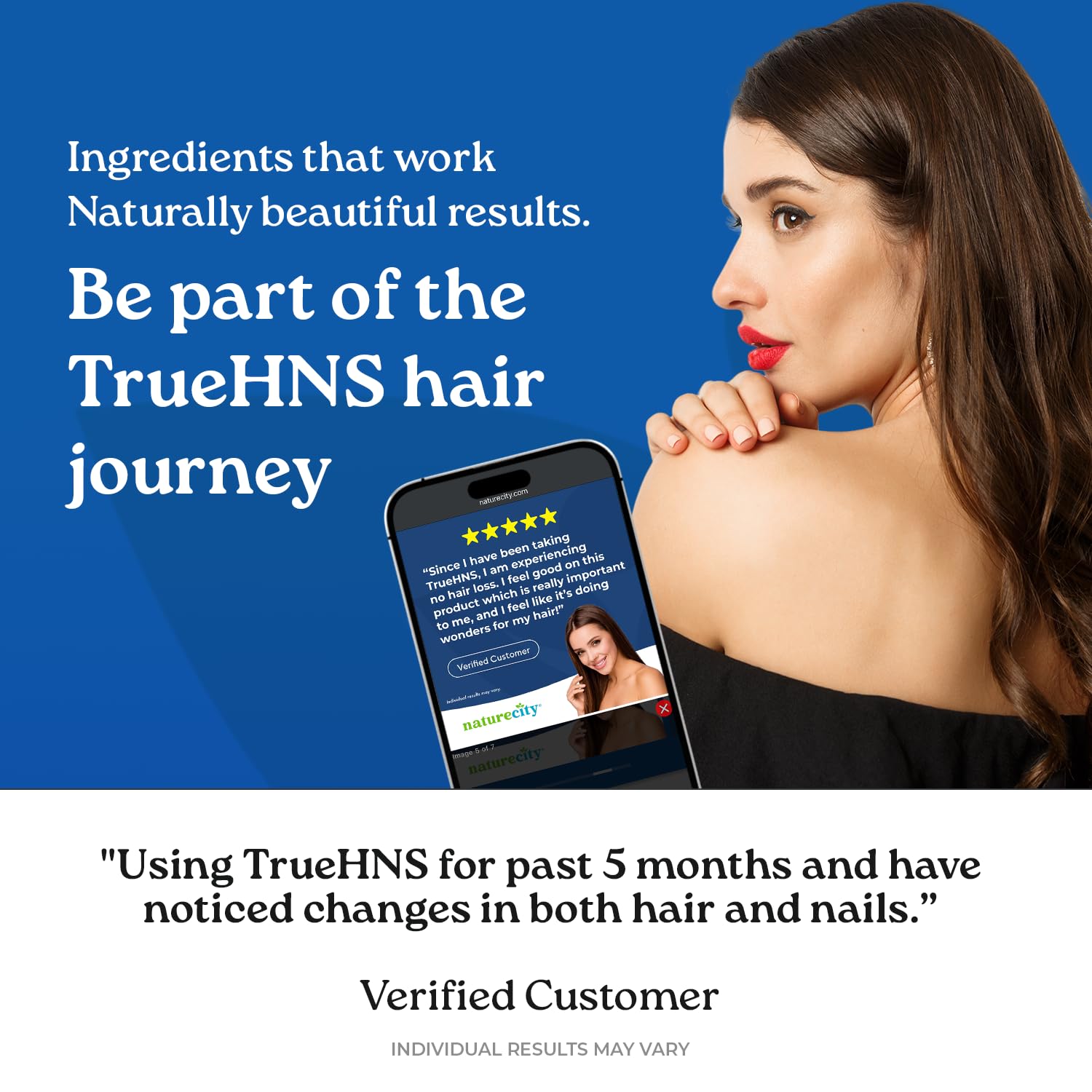 NatureCity True-HNS Hair Nails and Skin Cynatine Keratin and Plant Based Biotin Vitamin Supplement | Fuller and Stronger Hair and Nails | Non GMO | 60 Veggie Capsules