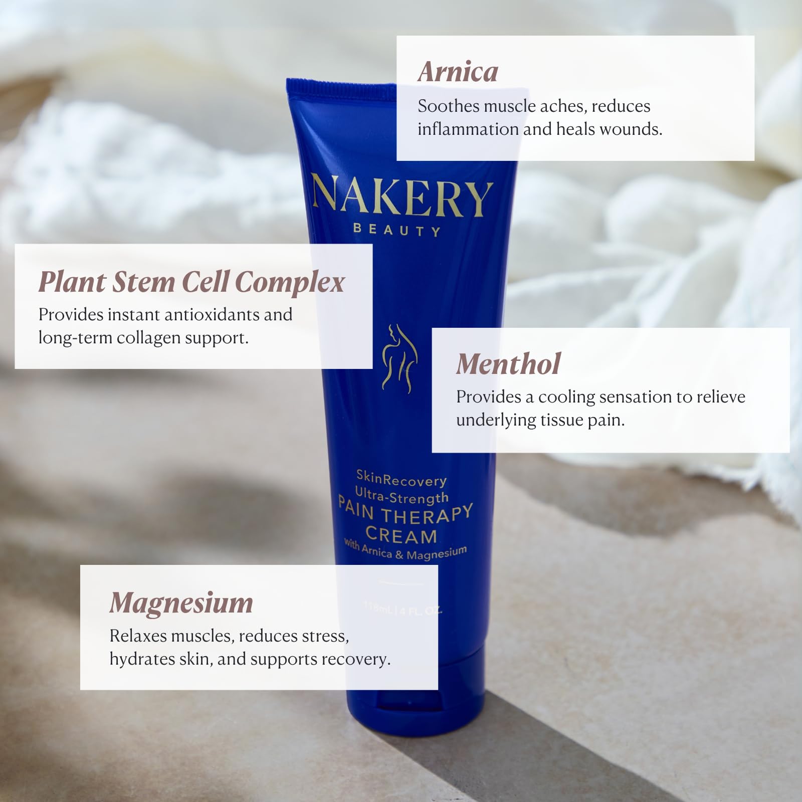 Nakery SkinRecovery Pain Therapy Cream, Ultra Strength Magnesium Cream for Leg Cramps, Muscle and Joint Pain Relief with Arnica Menthol, Fast Absorbing Massage Cream for Back Feet Nerve Pain