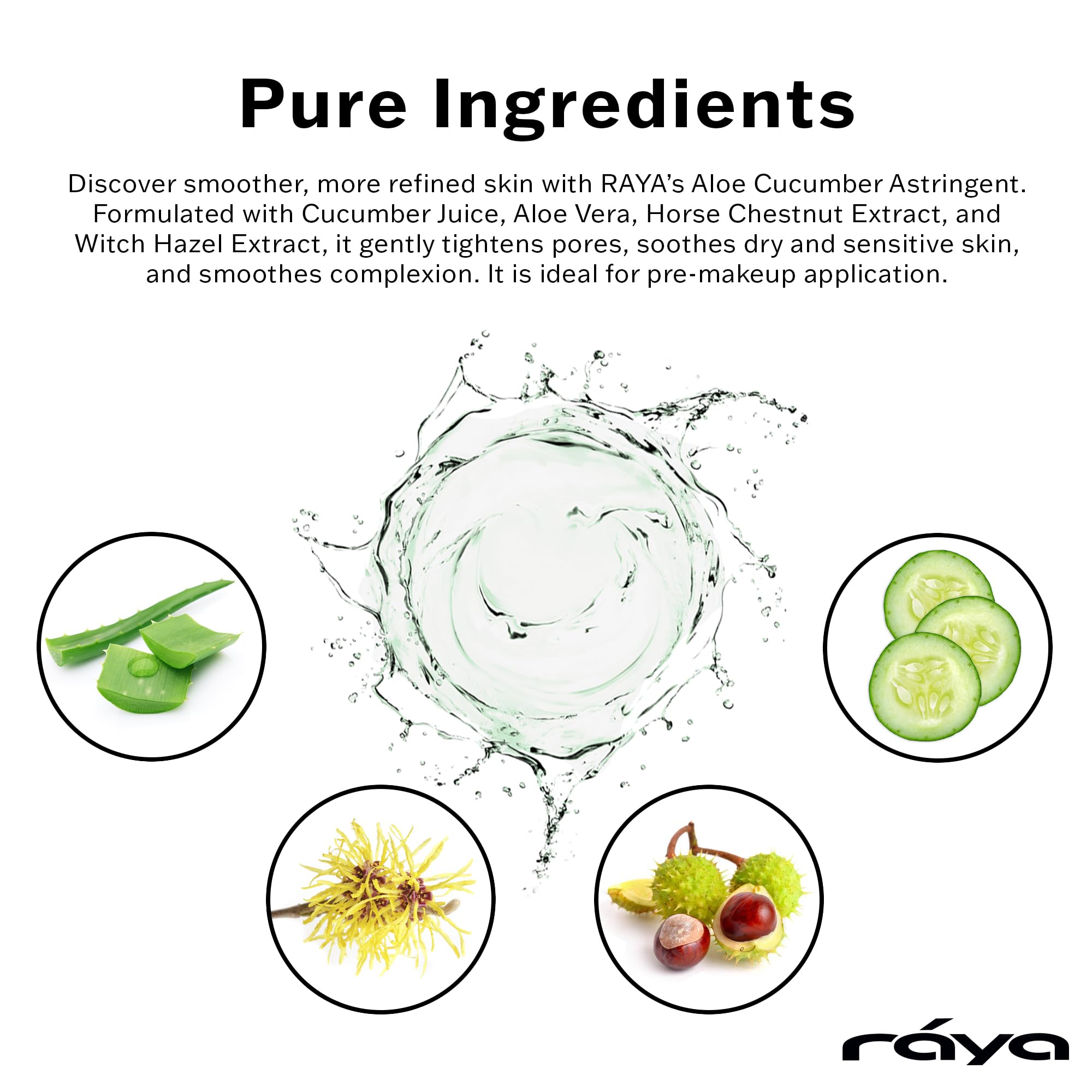 RAYA Aloe Cucumber Astringent 16 oz (202) | Gentle Pore Tightening and Smoothing Facial Toner for Dry and Sensitive Skin | Helps Refine, Cool, and Sooth | Smooths Complexion When Used Before Make-Up