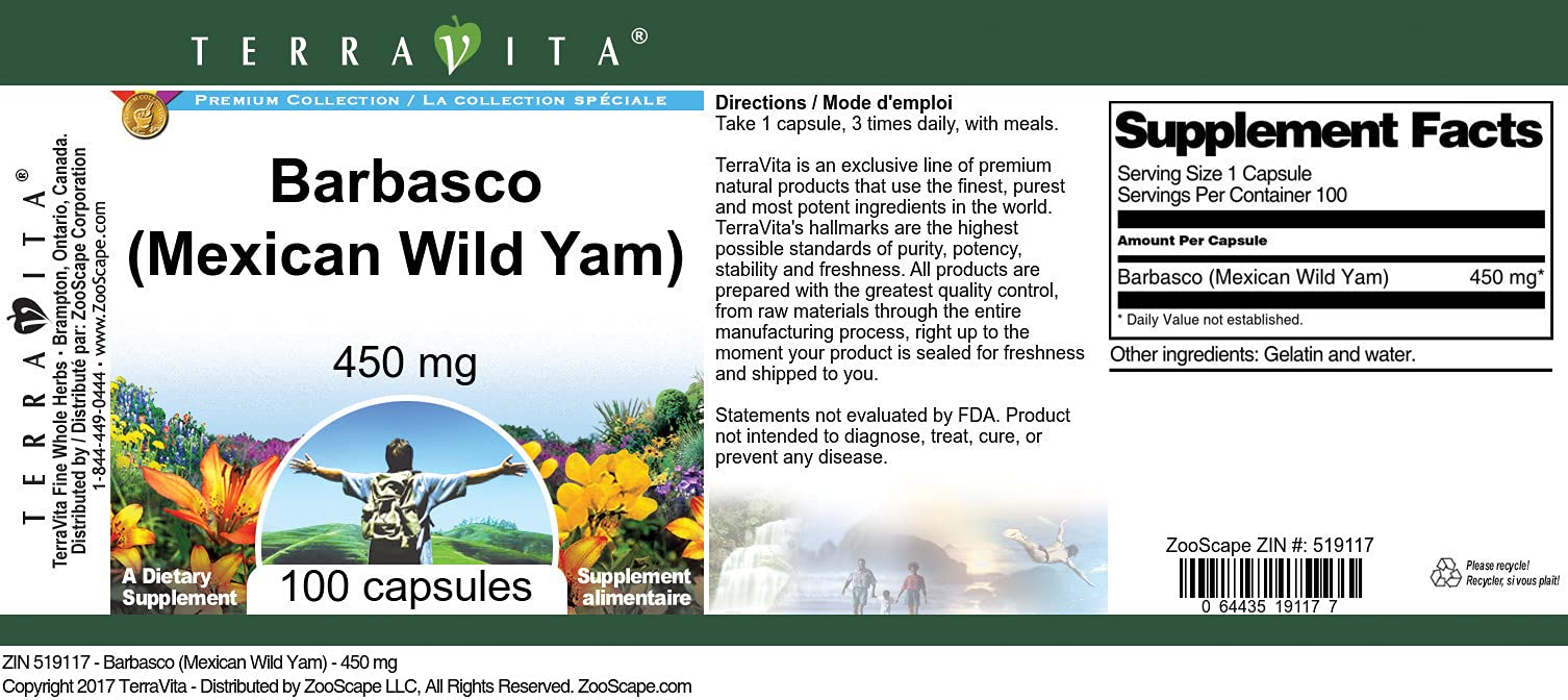 Barbasco (Mexican Wild Yam) - 450 mg (100 Capsules, ZIN: 519117)
