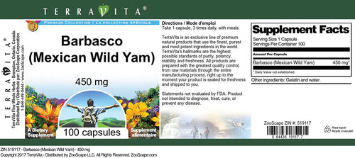 Barbasco (Mexican Wild Yam) - 450 mg (100 Capsules, ZIN: 519117)