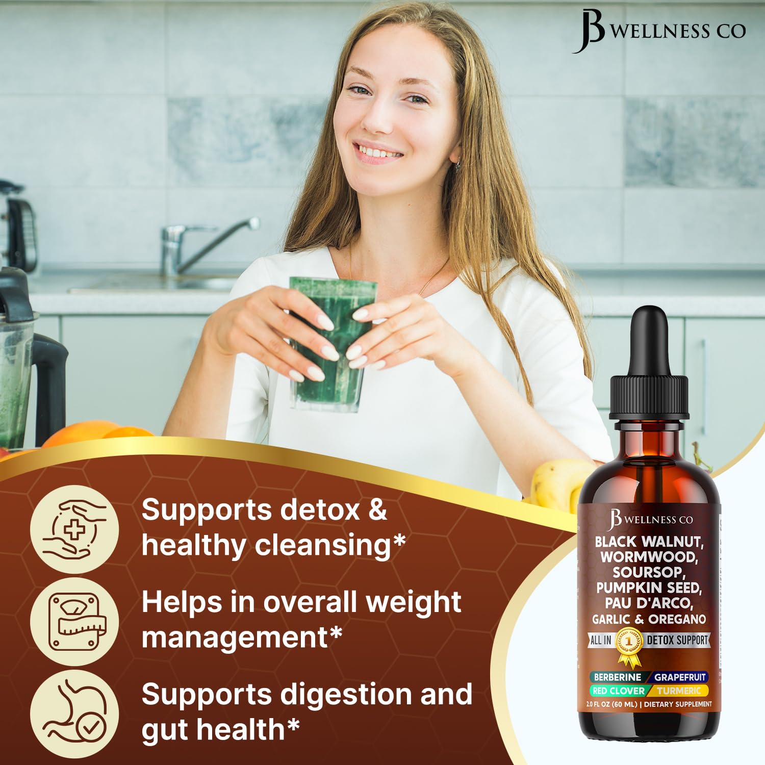 Wormwood Black Walnut Cleanse for Humans Drops Liquid Soursop Garlic Pumpkin Seed PAU D'Arco Oil of Oregano Turmeric Berberine Neem Extract Hull Bark Tincture - 6 oz
