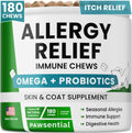PAWSENTIAL Allergy Relief Dog Chews - Itchy Skin Relief w/Probiotics + Omega 3 + Colostrum - Seasonal Allergies - Anti-Itch Treats - Skin&Coat + Immune Supplement - Made in USA - Chicken Flavor -180Ct