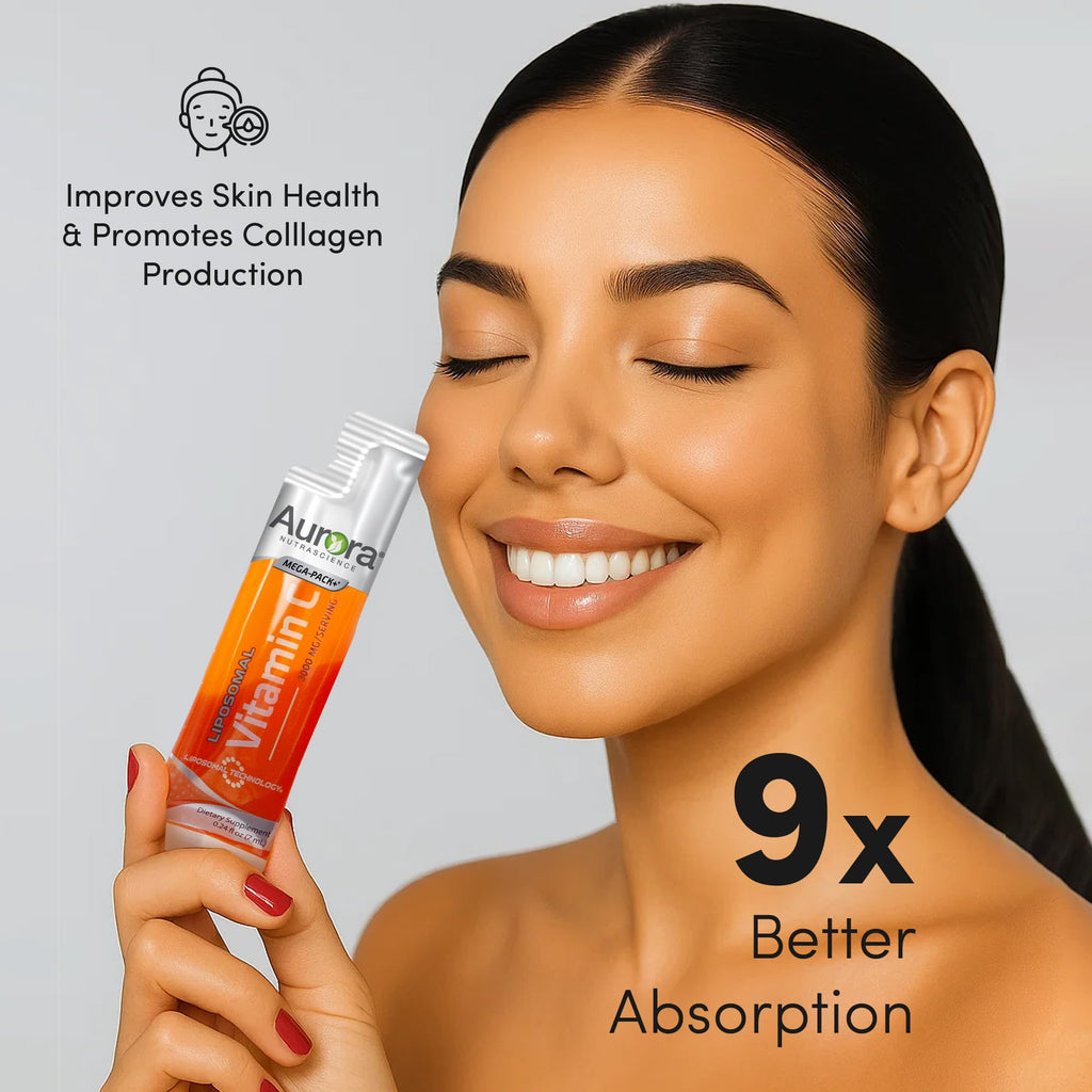 Aurora Nutrascience Liposomal Liquid Vitamin C - Healthy Immune Support Supplement for Adults, Sugar Free, 3000 mg per Serving, Vegan, Gluten Free, Non-GMO - 32 Single Serve Packets, Orange
