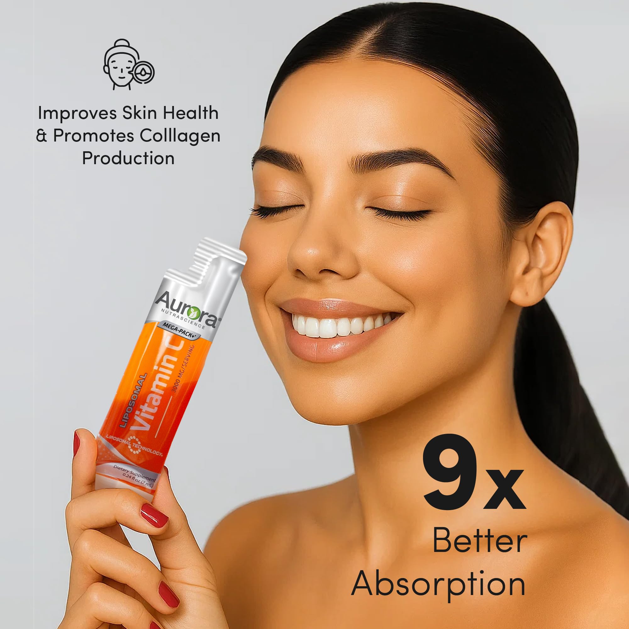 Aurora Nutrascience Liposomal Liquid Vitamin C - Healthy Immune Support Supplement for Adults, Sugar Free, 3000 mg per Serving, Vegan, Gluten Free, Non-GMO - 32 Single Serve Packets, Orange