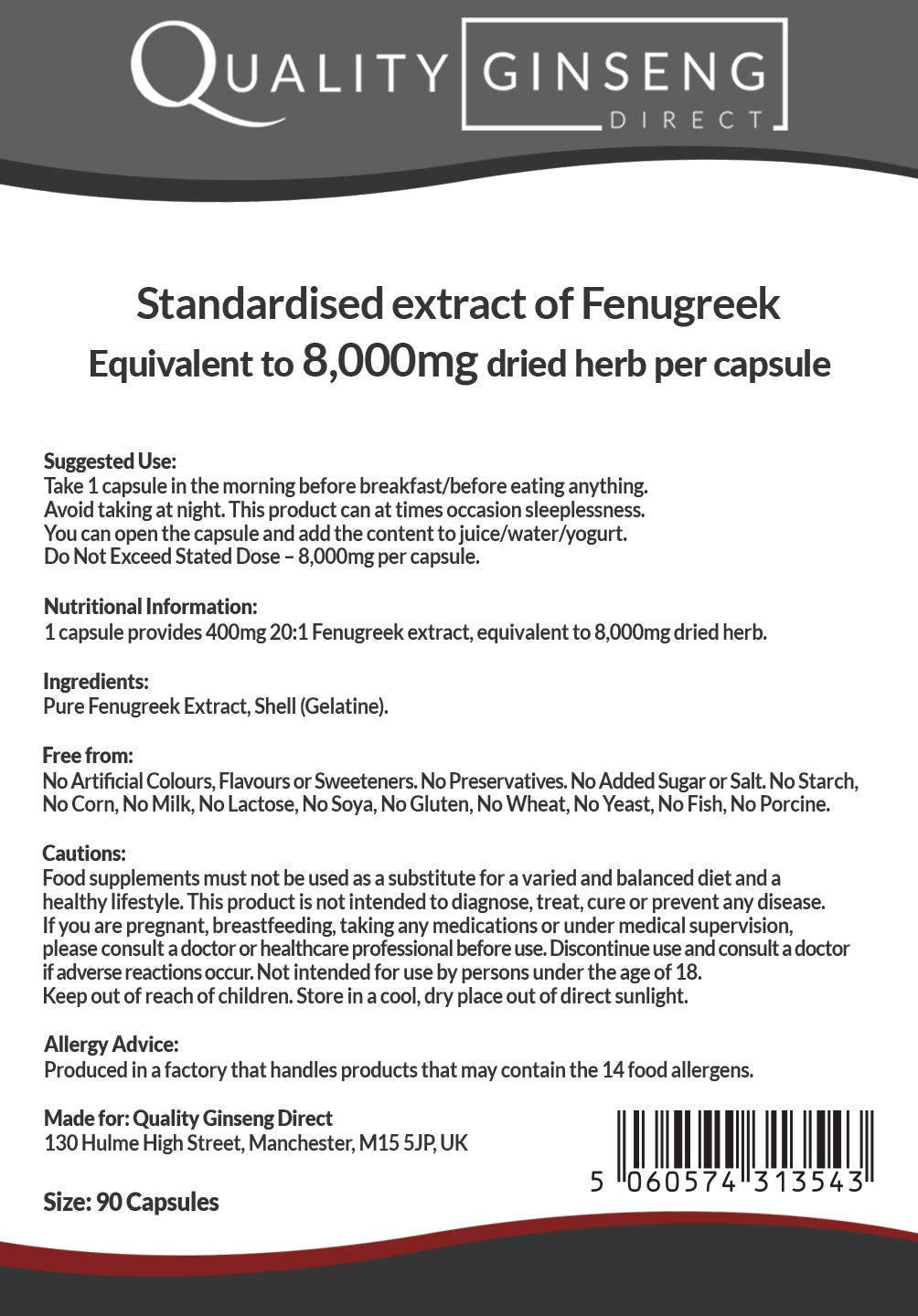 Fenugreek - 8,000mg Capsules - Powerful Formula (90 Capsules)