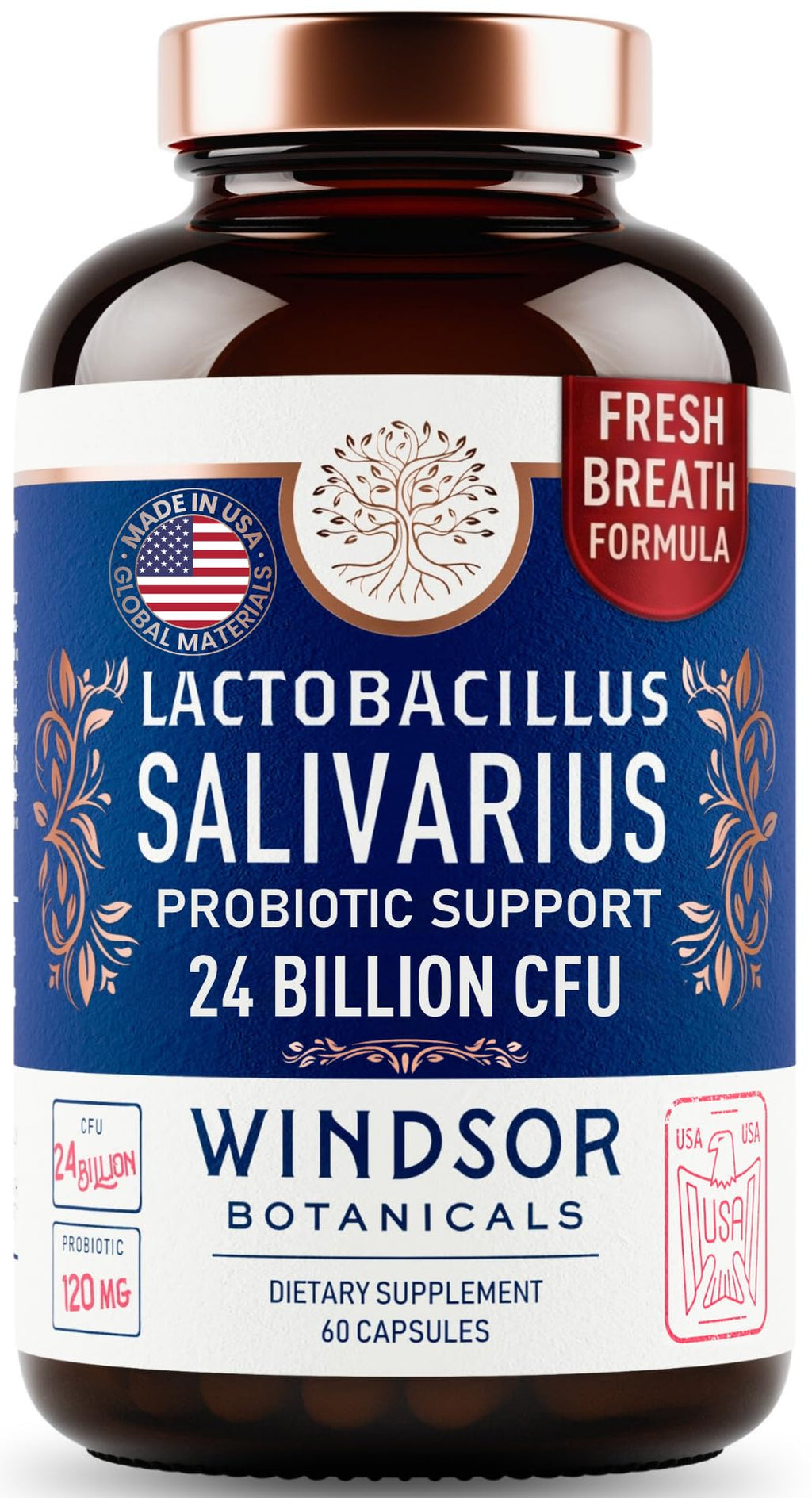 Lactobacillus Salivarius Probiotic - 24bn CFU L Salivarius Dental Probiotics for Teeth and Gums - Bad Breath Treatment for Adults, Immune Support, Digestive Health - 60 Oral Probiotic Capsules