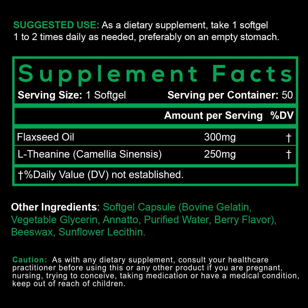 (3 Pack) Smarter L-Theanine 250mg Supplement, in Non-GMO Flaxseed Oil, 150 Liquid Softgels