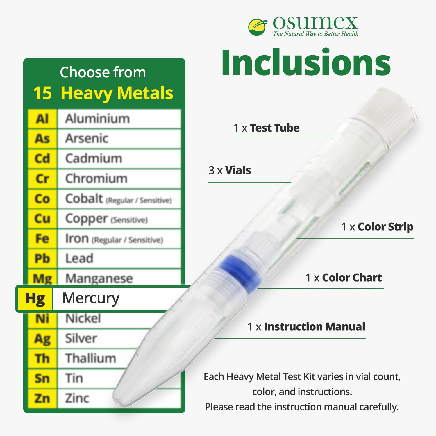 Osumex Heavy Metal Mercury Test Kit 1 Pack Heavy Metals Test - Drinking Water Test Kit, Heavy Metal Test Kit, Mercury Testing Kit, Heavy Metals Testing Kit for Urine, Water, Food, & Other Materials