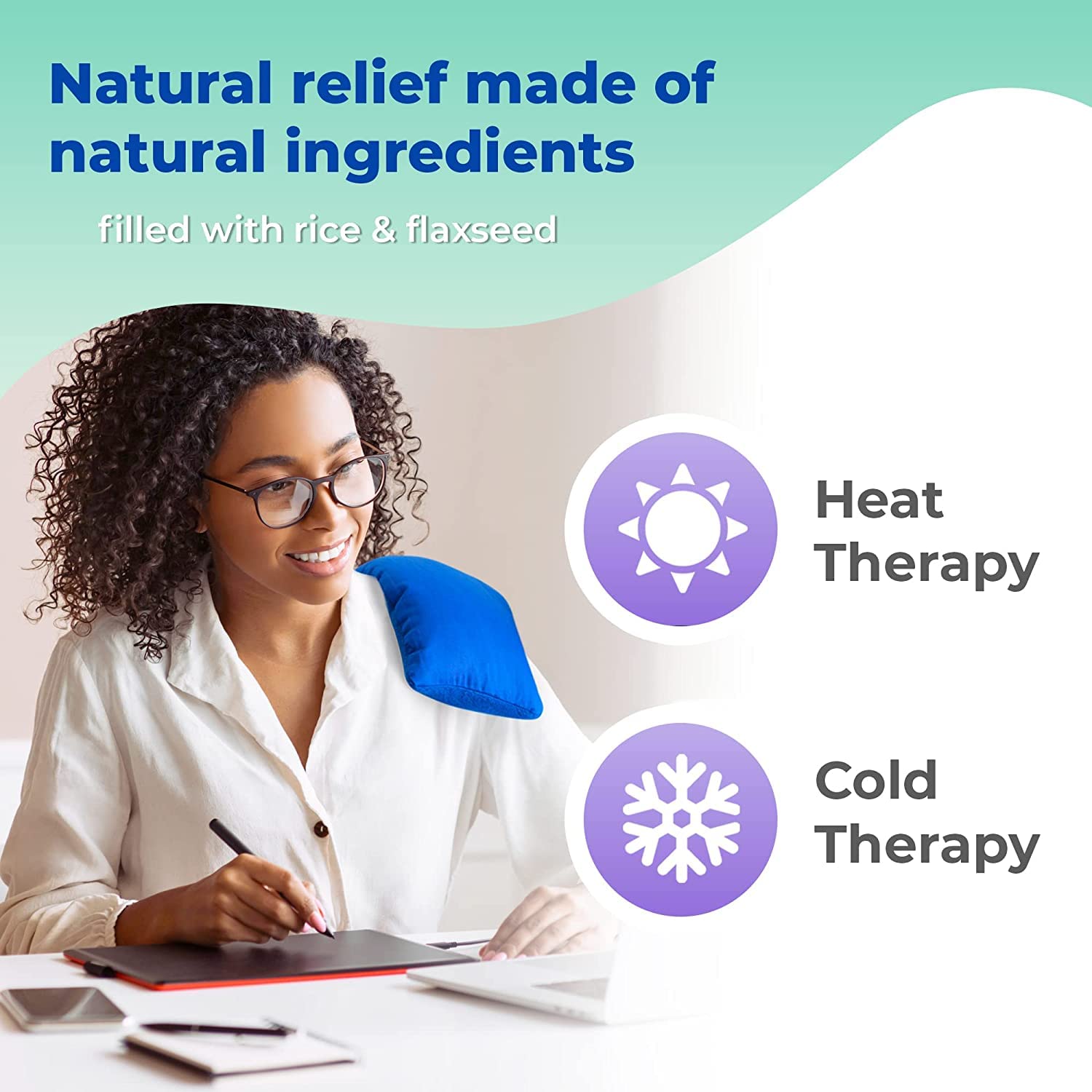 My Heating Pad for a Better Comfort - Moist Microwavable Heating Pads for Joint Pain and Sore Muscles - Microwave Hot Pack Heat Pad for Cramps - Chilled or Heated Pad Therapy Pillow - 2 Packs Blue