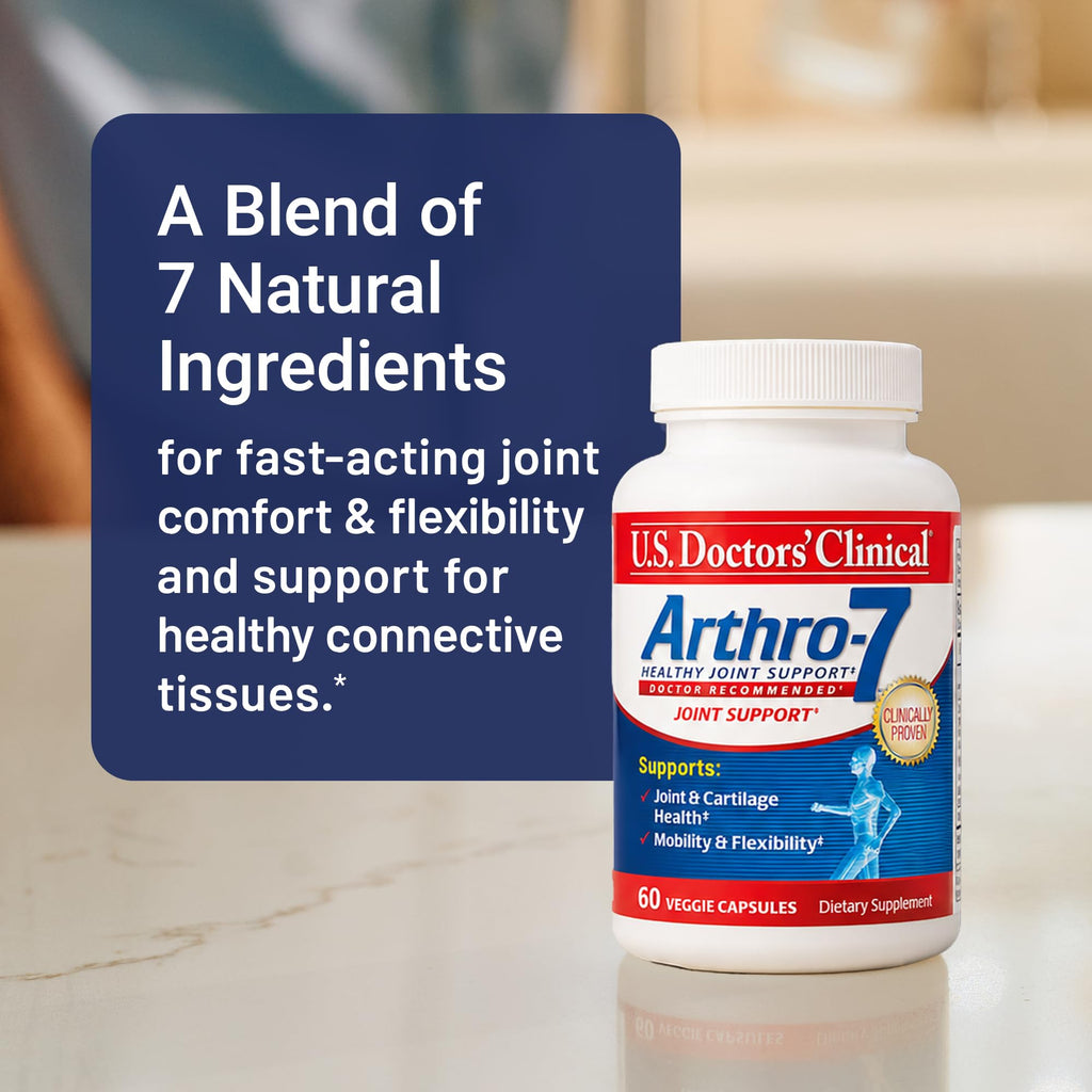 U.S. Doctors’ Clinical Arthro-7 - Clinically Studied Joint Support Complex with Turmeric, MSM, Collagen, Bromelain for Flexibility, Mobility, and Strong Cartilage - 60 Capsules - 15/30-Day Supply