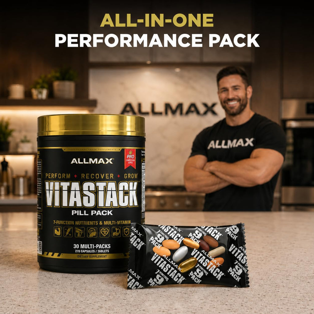 ALLMAX VITASTACK Multivitamin Packs – 30 Daily Vitamin Packs, Multi Vitamin Mineral Supplement with Omega-3, BCAAs & Enzymes – Energy, Performance & Recovery, 30 Servings
