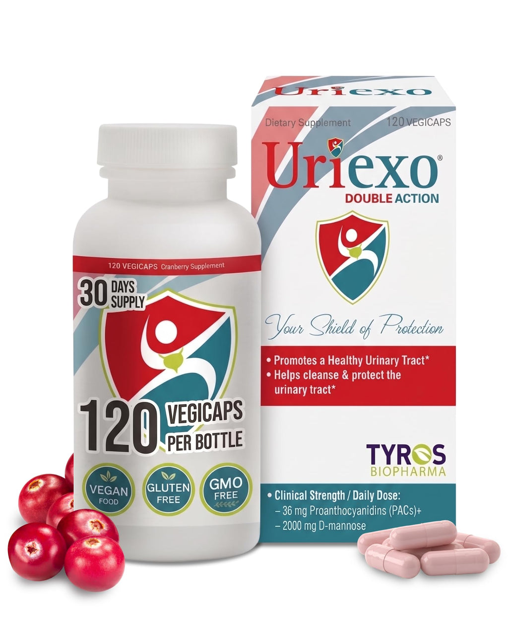 Uriexo Cranberry PACs & D-Mannose for Urinary Tract Health, 30-Day Supply