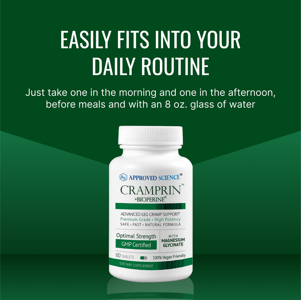 Approved Science Cramprin - High Absorption Magnesium, Vitamin B Complex, BioPerine - Muscle Cramps - 6 Month Supply - 2 Bottles - Vegan