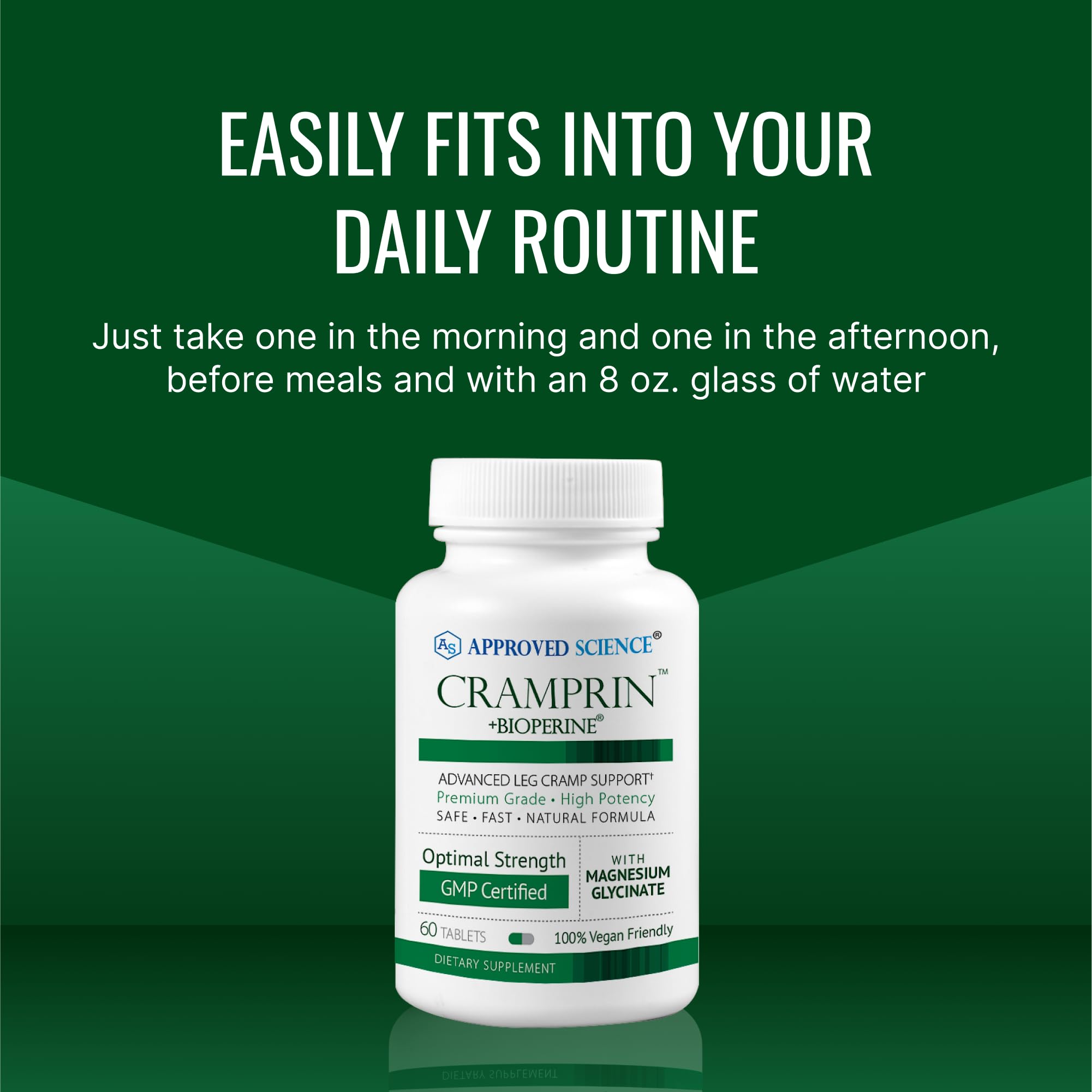 Approved Science Cramprin - High Absorption Magnesium, Vitamin B Complex, BioPerine - Muscle Cramps - 6 Month Supply - 2 Bottles - Vegan