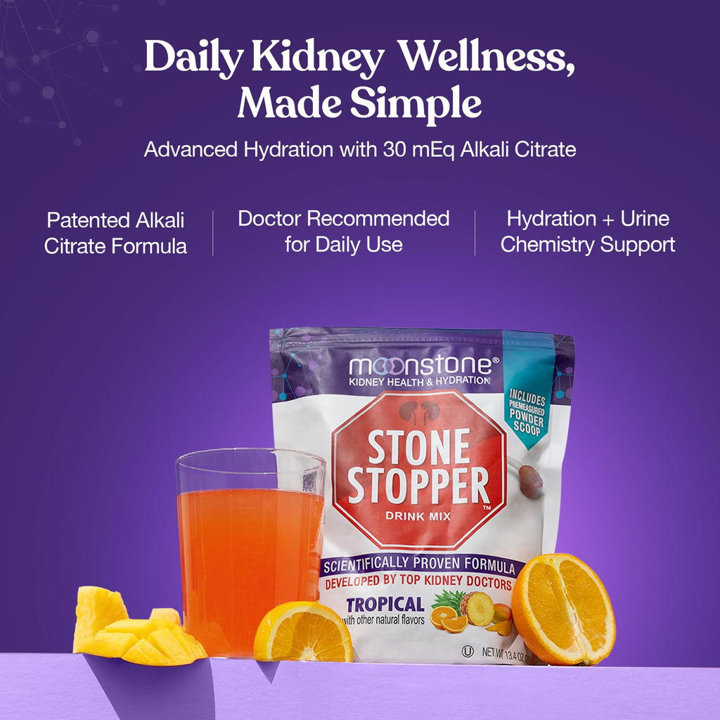 Stone Stopper Drink Mix, Tropical, Kidney Stone Prevention, Calcium Oxalate Protector, Alkali Citrate Support, Developed by Urologists to Improve Hydration and Support Kidney Health, 30 Day Supply