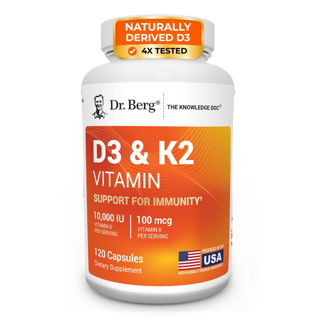 Dr. Berg Maximum Strength 7-in-1 Vitamin D3 K2 10,000 IU | Naturally Derived D3 | 4X Lab-Tested & Verified | High Absorption Formula | K2 D3 Vitamin Supplement | 120 Capsules