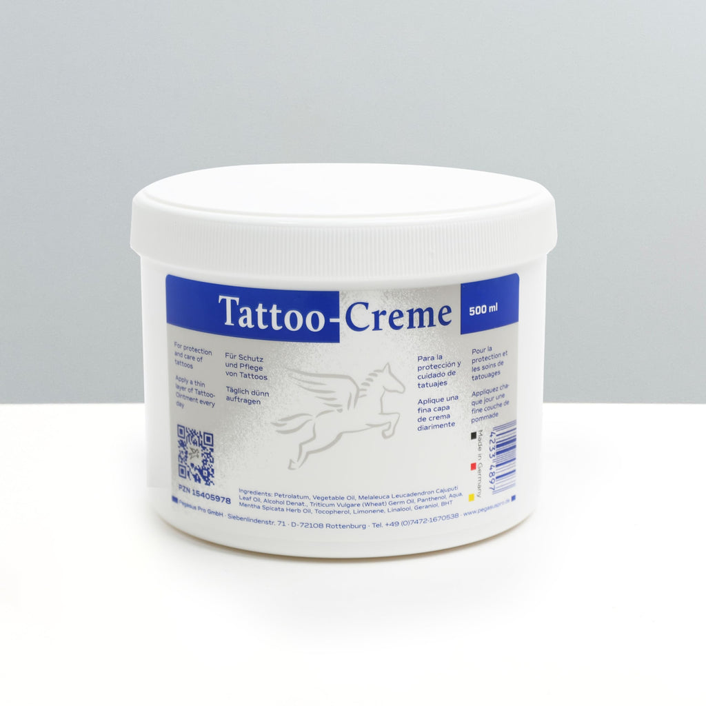Pegasus Pro Tattoo Cream Ointment, 500 ml, Daily Care & Aftercare for Intensive Tattoo Protection, Moisturising with Cajeput Oil, with Wheat Germ Oil and Dexpanthenol, Made in Germany