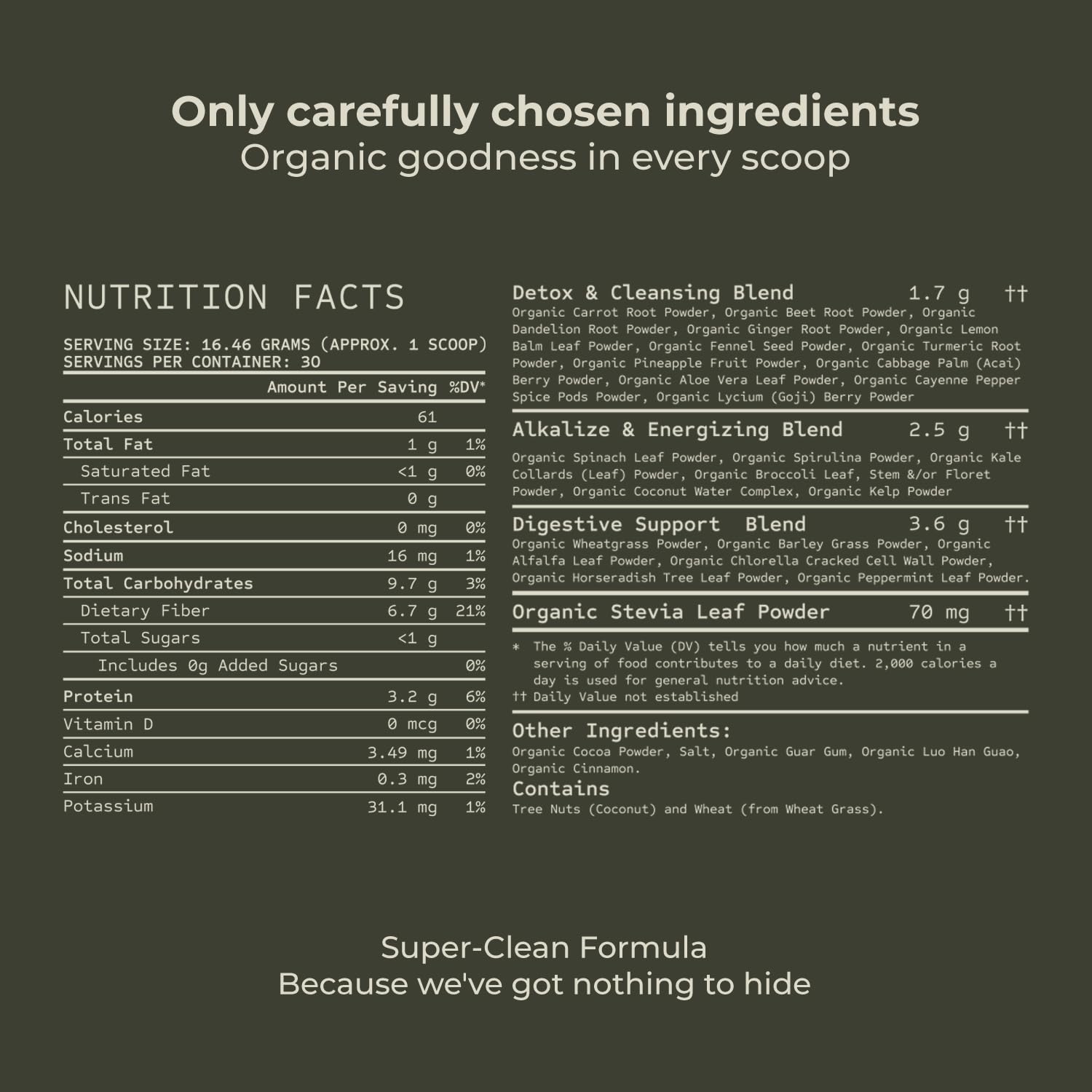 Detox Organics Chocolate Super Greens Powder, 30 Servings