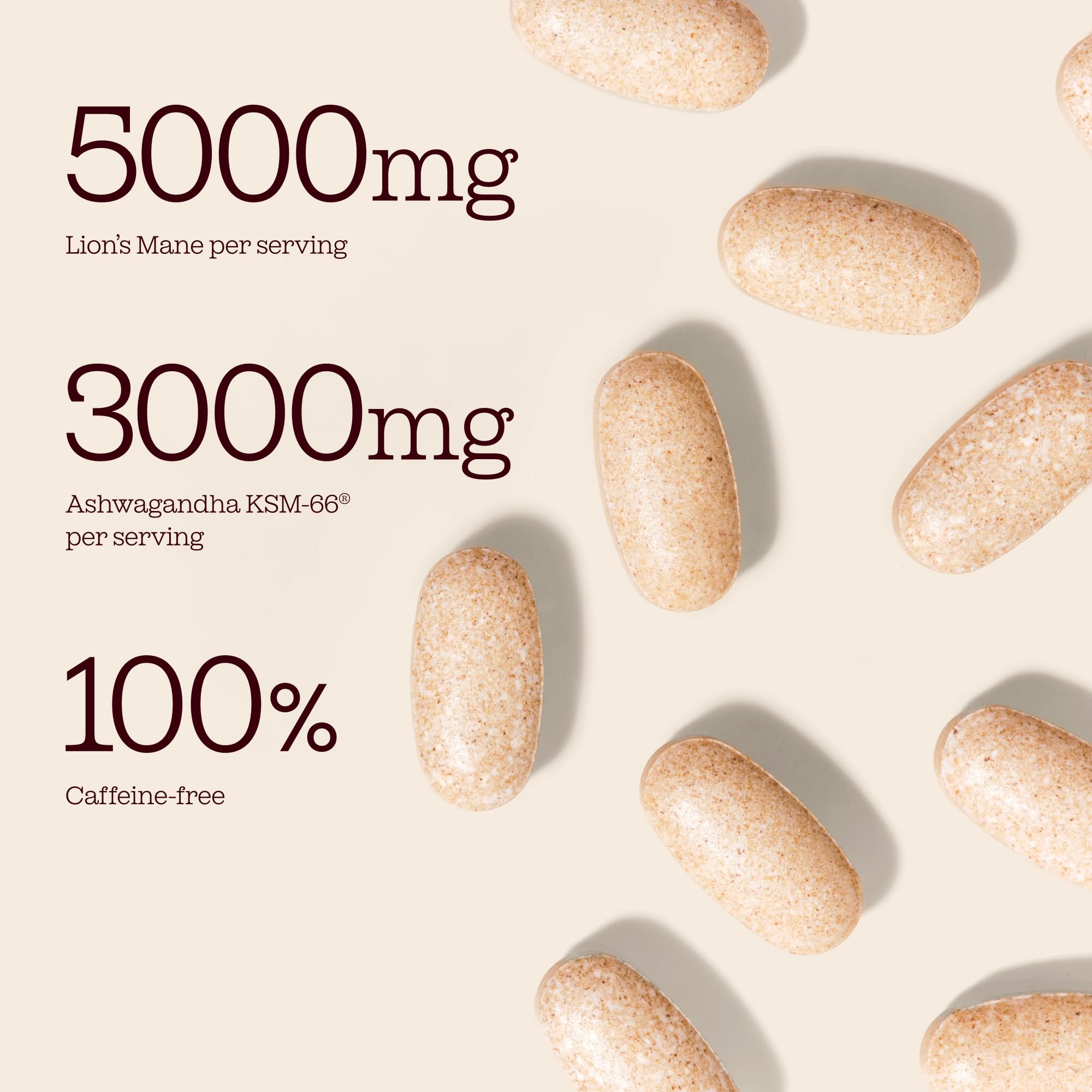 Ashwagandha KSM 66 + Lions Mane Complex | 3000mg Ashwagandha High Strength + 5000mg Lions Mane Tablets | Added Zinc + Vitamin B6 | Vegan UK Made | Free Soul