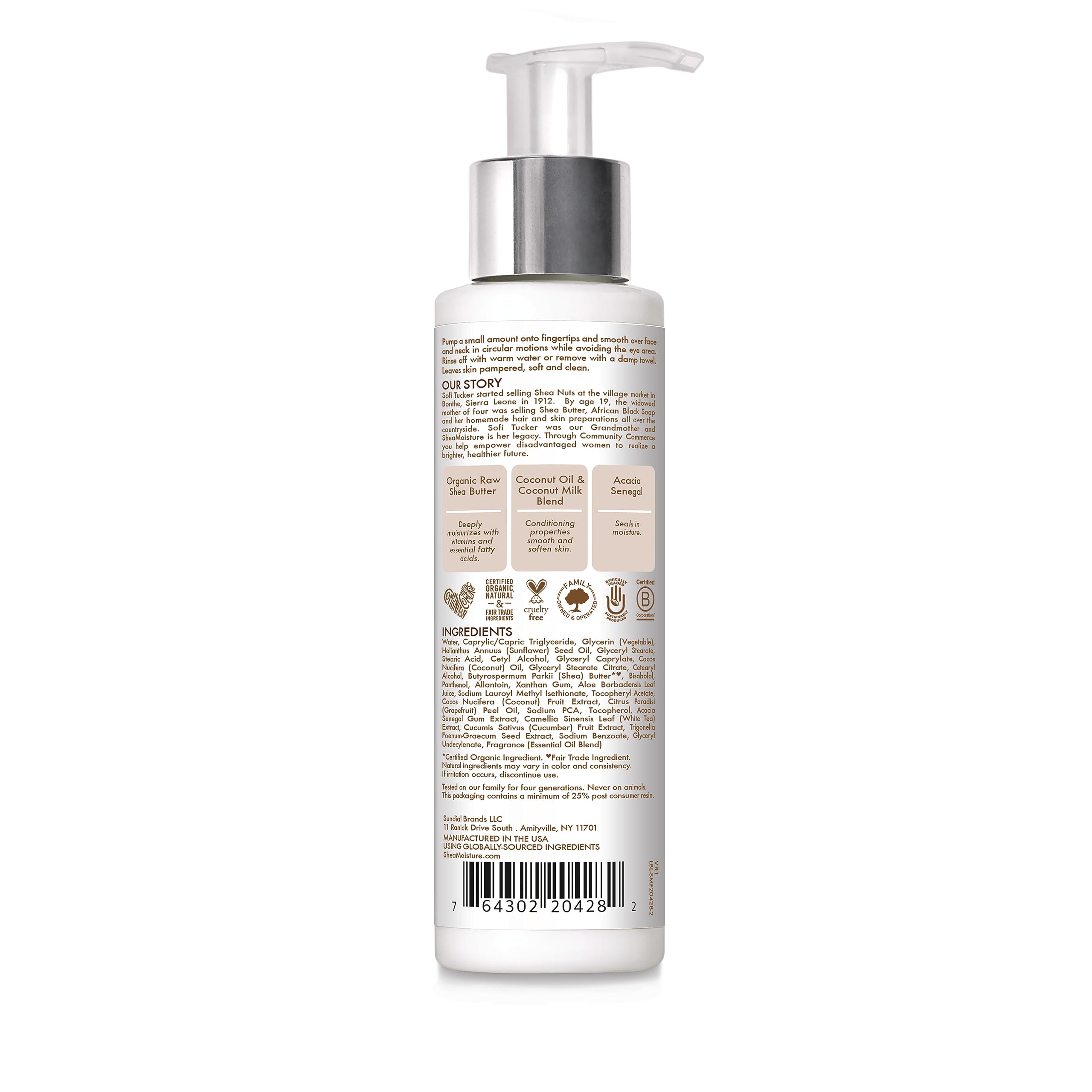 SheaMoisture Face Wash for Women & Men - Hydrating Facial Cleanser with 100% Virgin Coconut Oil, Acacia Senegal, Coconut Milk, Daily Face Cleanser for Soft and Restored Skin, 4 Fl O