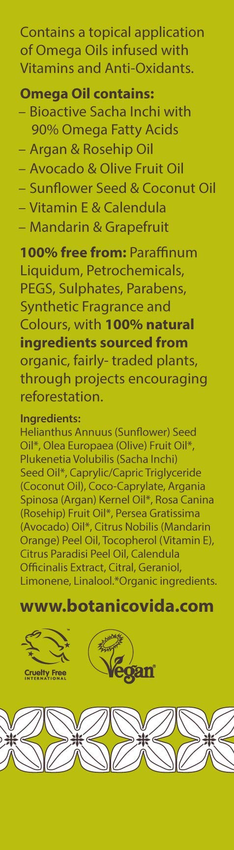 Botanico Vida, Omega Oil. The 100% Natural Body Oil for Stretch Marks, Scars, Dry Skin. Clinically Proven Skincare, 1.76 fl oz / 50 ml