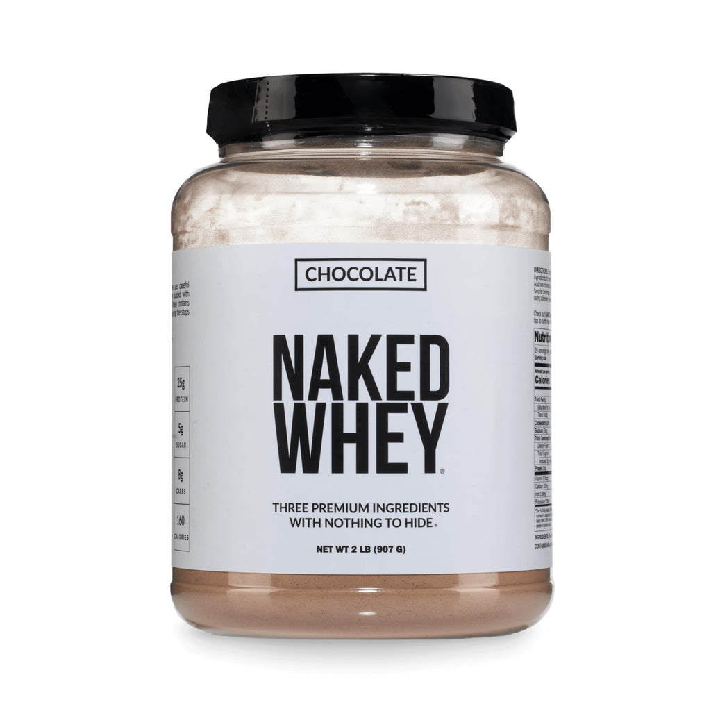 NAKED Whey Chocolate Protein Powder - Only 3 Ingredients - Grass Fed Whey Protein Powder, Organic Chocolate and Organic Coconut Sugar, NSF Certified, No GMO, No Soy, and Gluten Free - 24 Servings