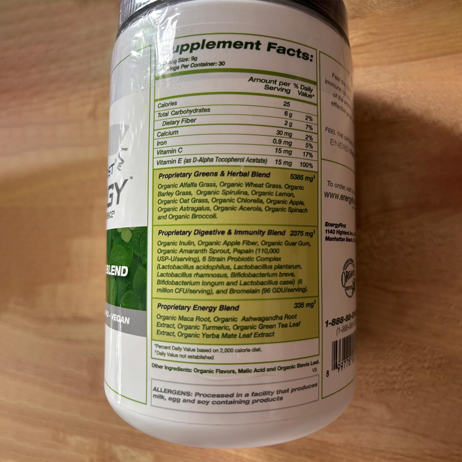 EnergyFirst Energize and Detoxify Greenergy Organic Superfood Powder - Vegan, Gluten-Free, Sugar-Free, Non-GMO - 30 Servings for Daily Energy & Immunity Boost!