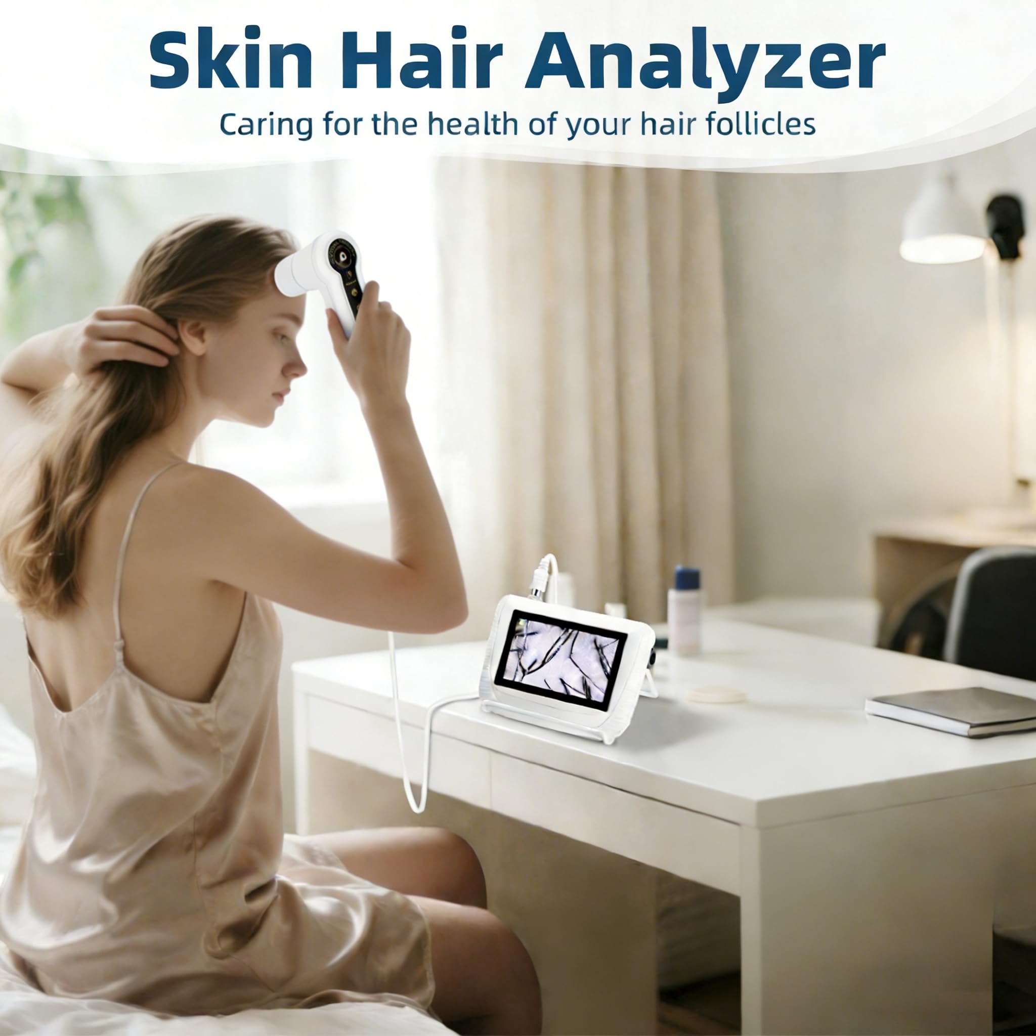 Scalp Analysis Machine, Skin Hair Analyze, 5 Inch LCD Screen Rechargeable Digital Scanner for Skin & Hair Analysis, 50x/200x DualHeads, Digital Scalp Health Detection Use for Home and Salon