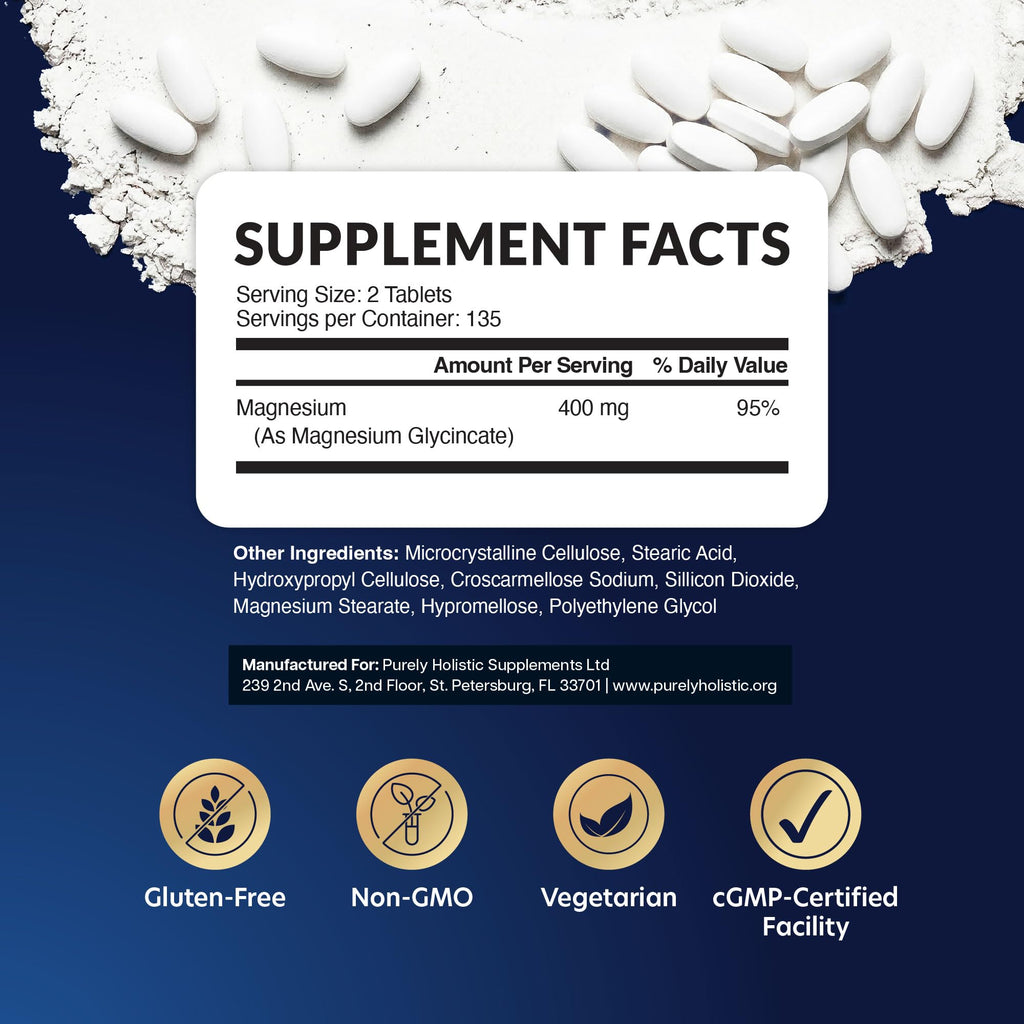 Magnesium Glycinate 400mg, 4+ Month Supply, Sleep, Relax & Muscle Support
