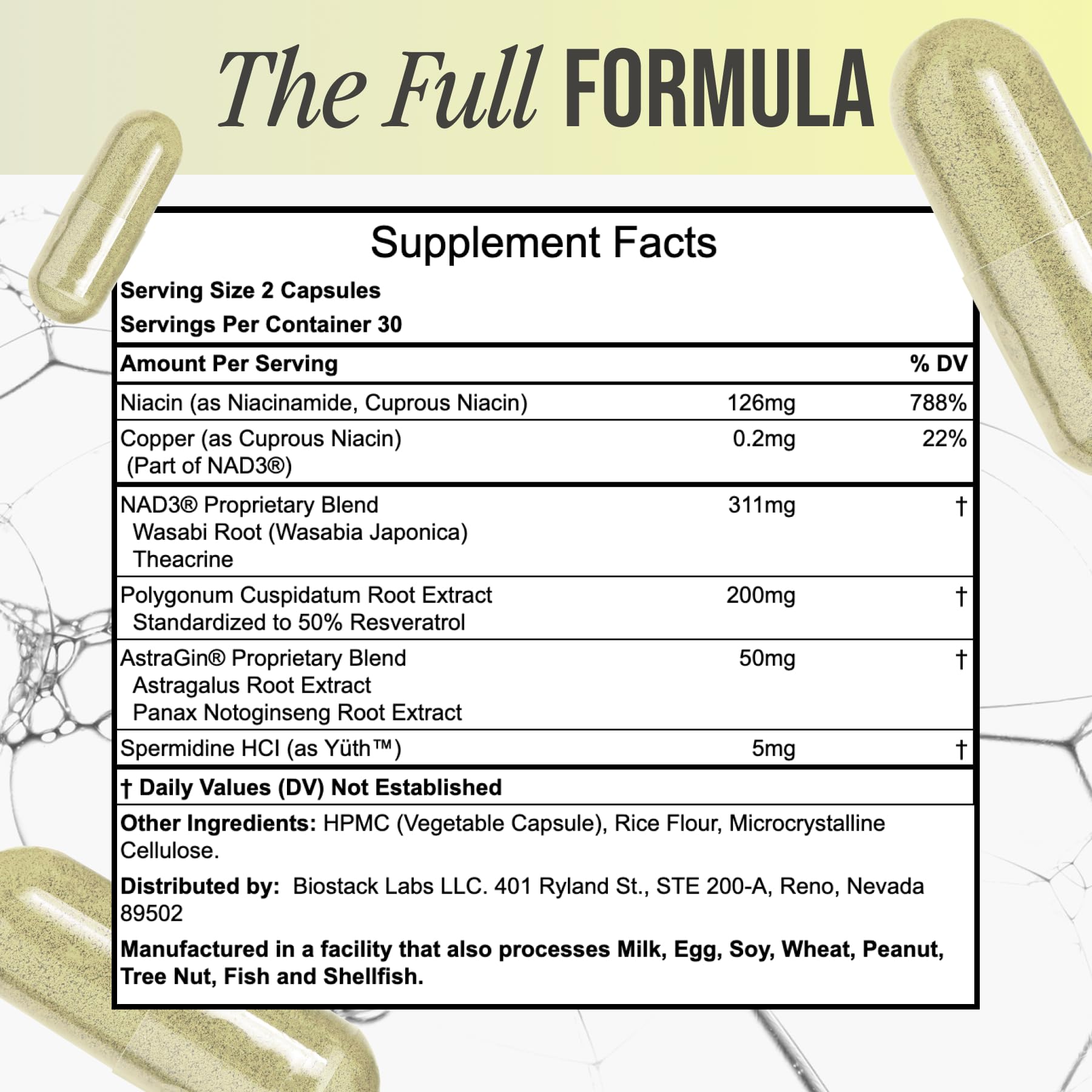 BIOSTACK NAD Regen | NAD3 Supplement with Yüth Spermidine, Resveratrol & Niacinamide | NMN Alternative for Energy, Anti-Aging & Longevity | 30 Day Supply
