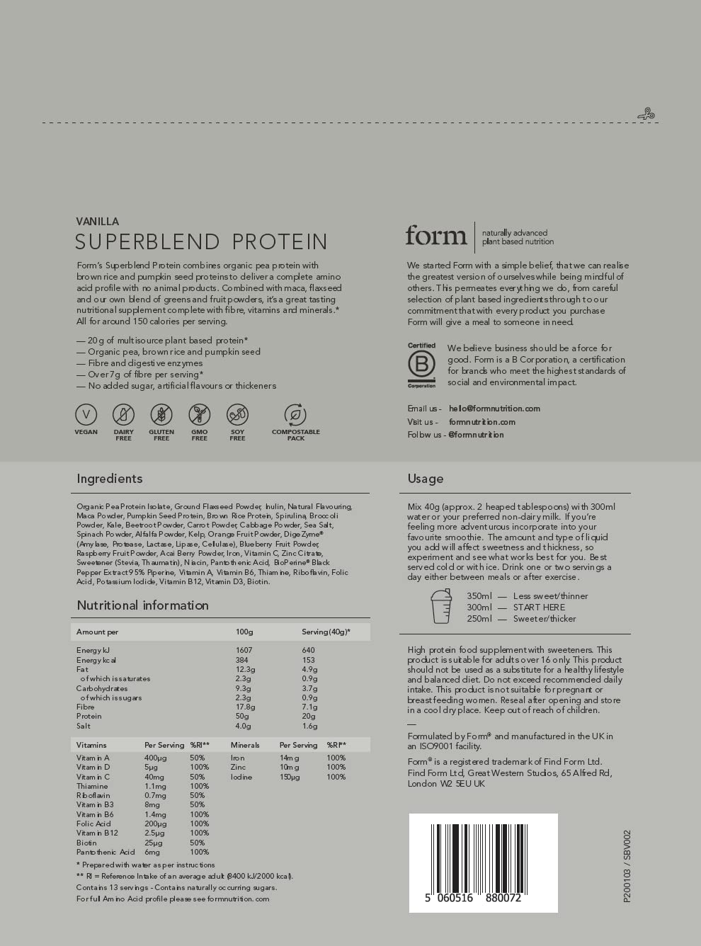 Form Superblend - Vegan Protein Powder, 20g Plant Protein (Vanilla)