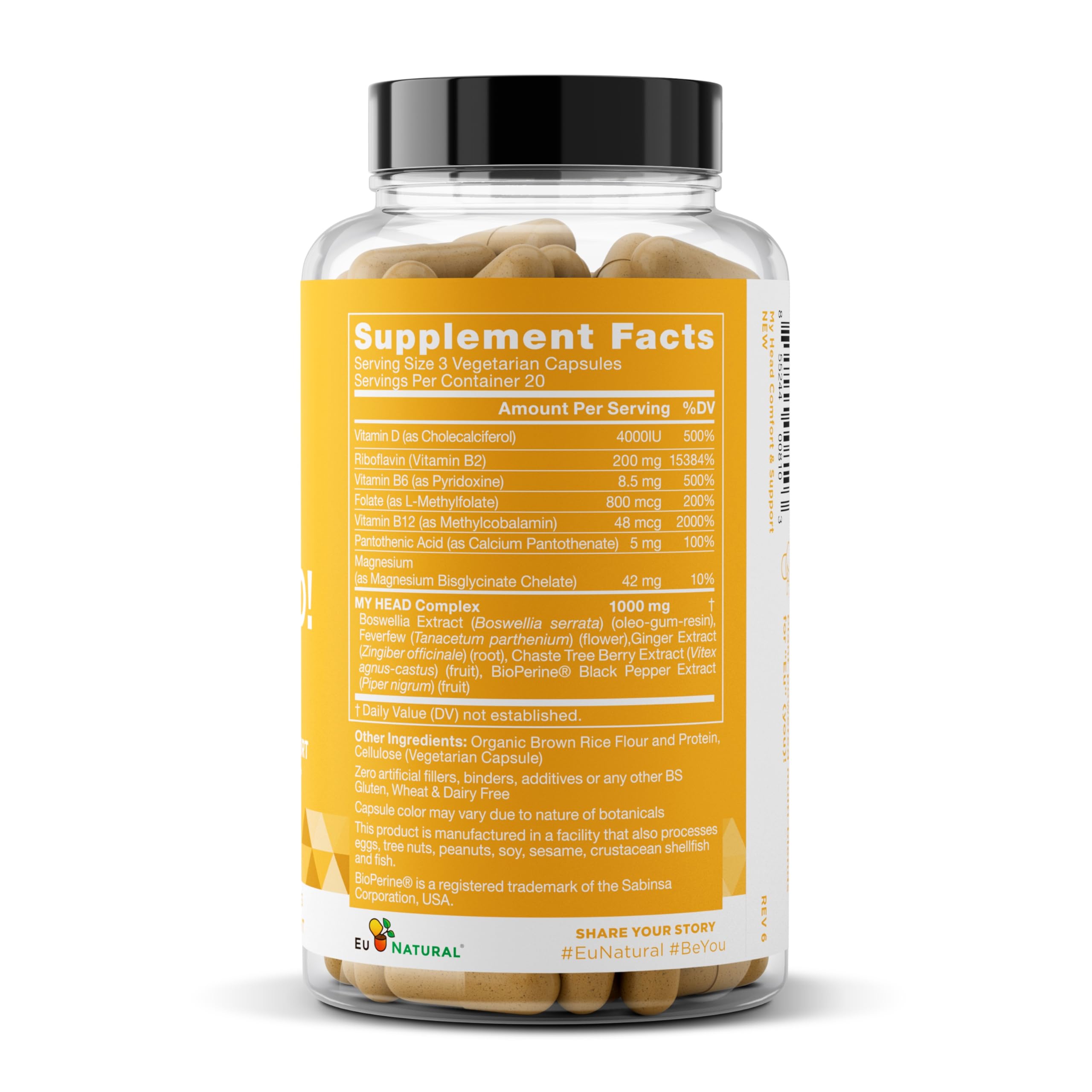 My Head! Headache Vitamins - Sensitivity, Tension, Comfort, Healthy Head Function for A Clear Mind - Fast acting Magnesium, Feverfew, Boswellia, Vitamin D, Ginger, & More - 60 Soft Capsules